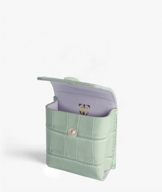 Attachable AirPods Leather Case Croco Pastell Teal