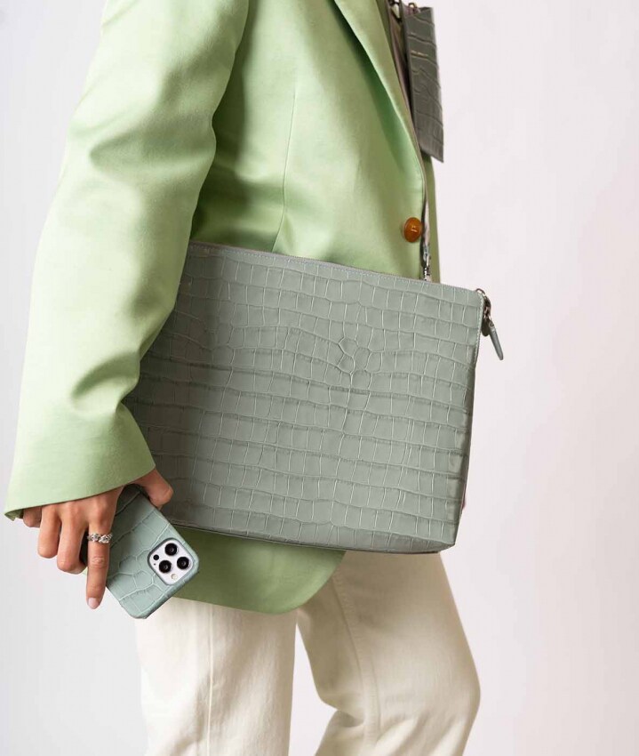 Computertaske 15" Croco Pastell Teal