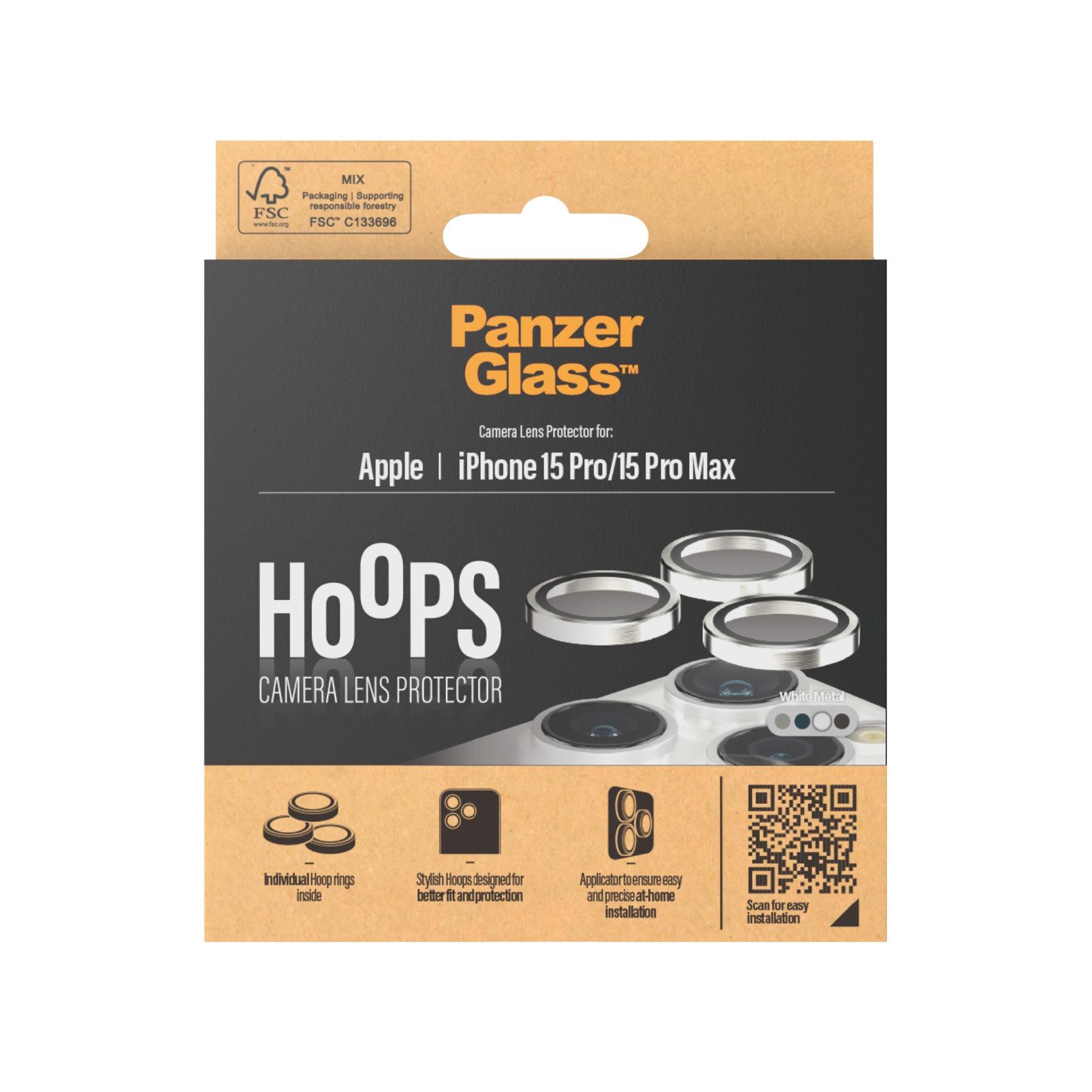 iPhone 15 Pro Max Hoops Camera Lens Protector White Metal