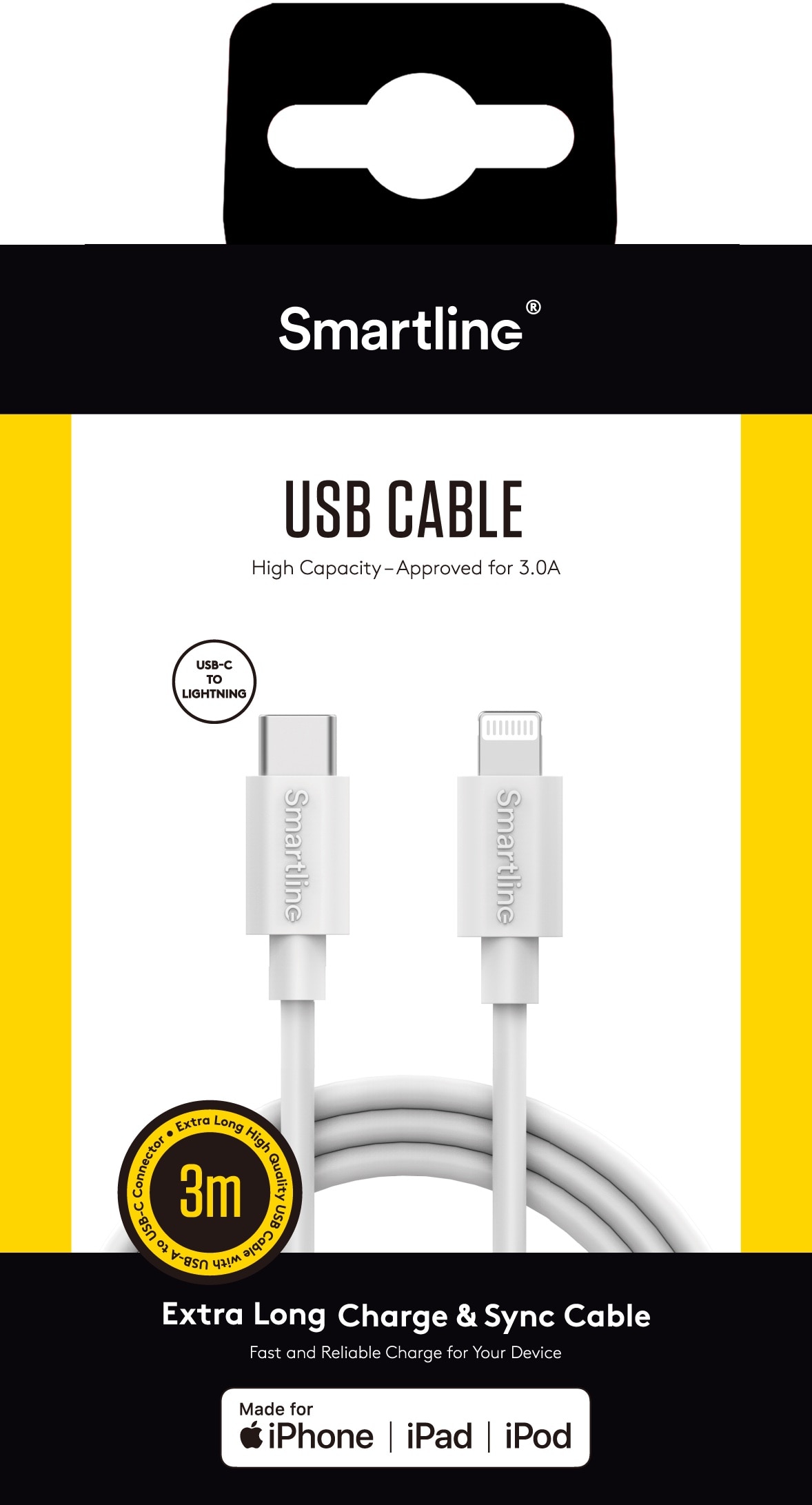 USB Cable USB-C to Lightning 3m hvid
