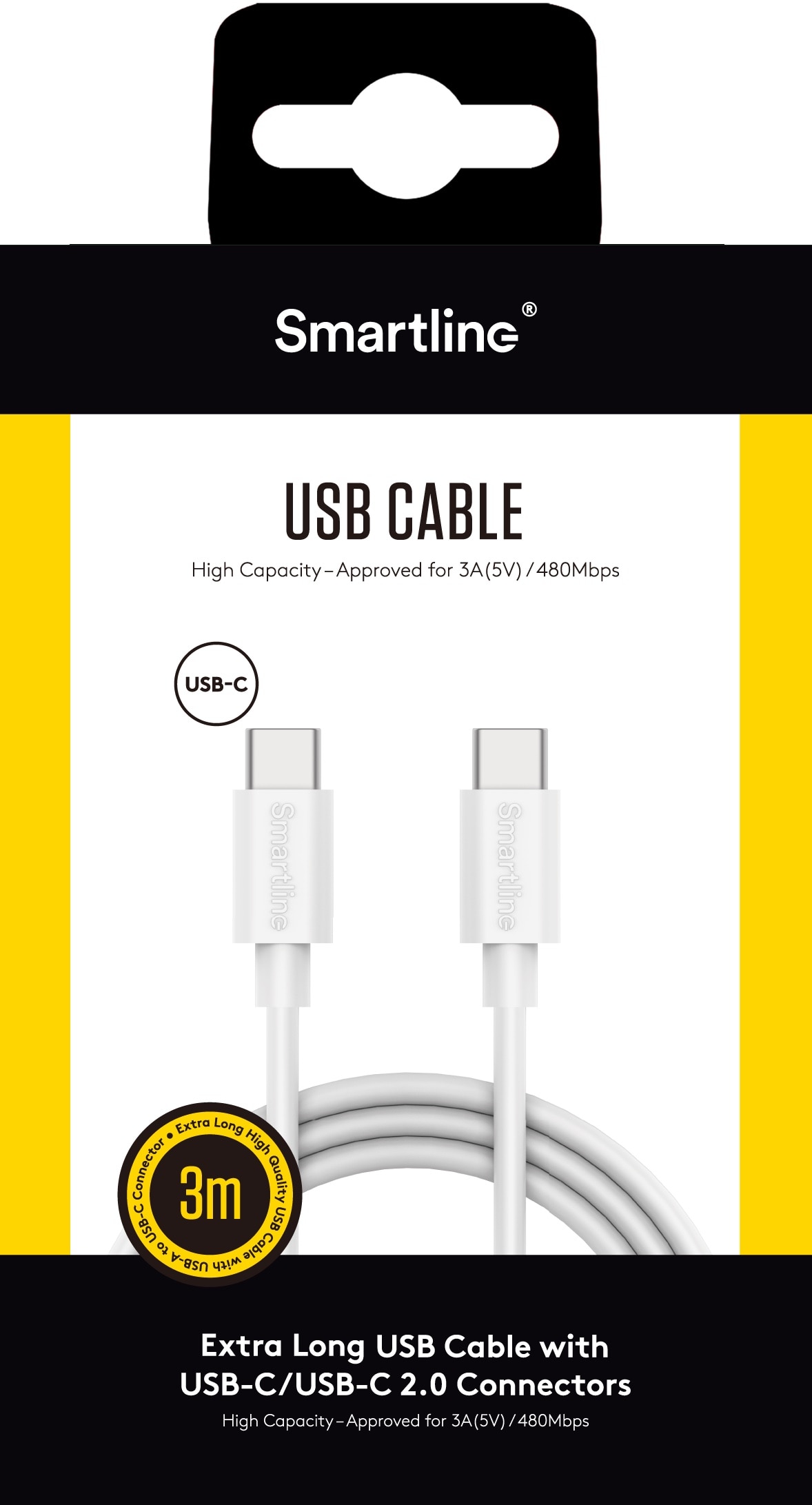 USB Cable USB-C <-> USB-C 3m hvid