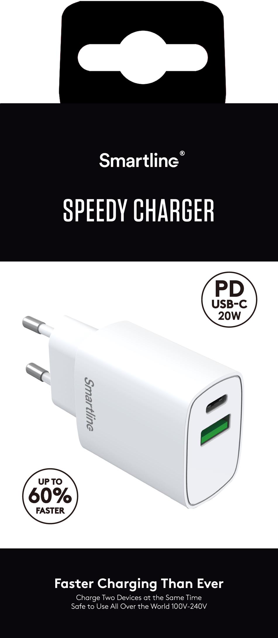 Dual PD Wall Charger 20W USB-C + A hvid