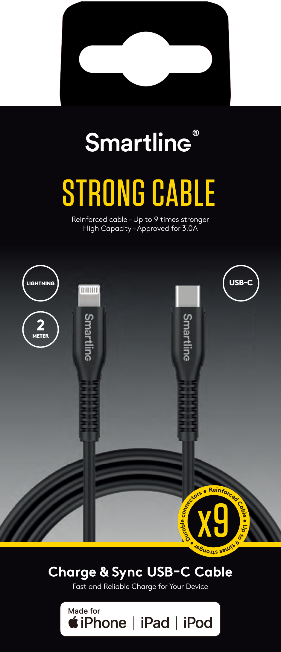 Strong USB Cable USB-C - Lightning 2m sort