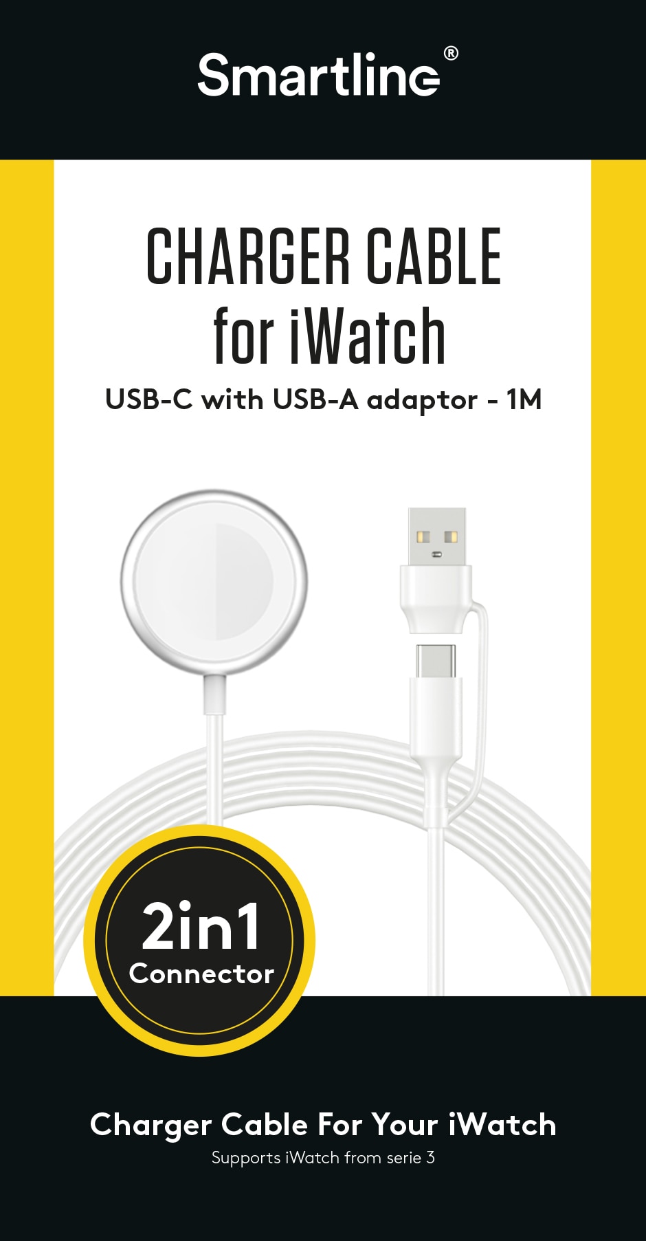 Apple Watch magnetisk opladerkabel USB-C/USB-A 1m 2.5W hvid