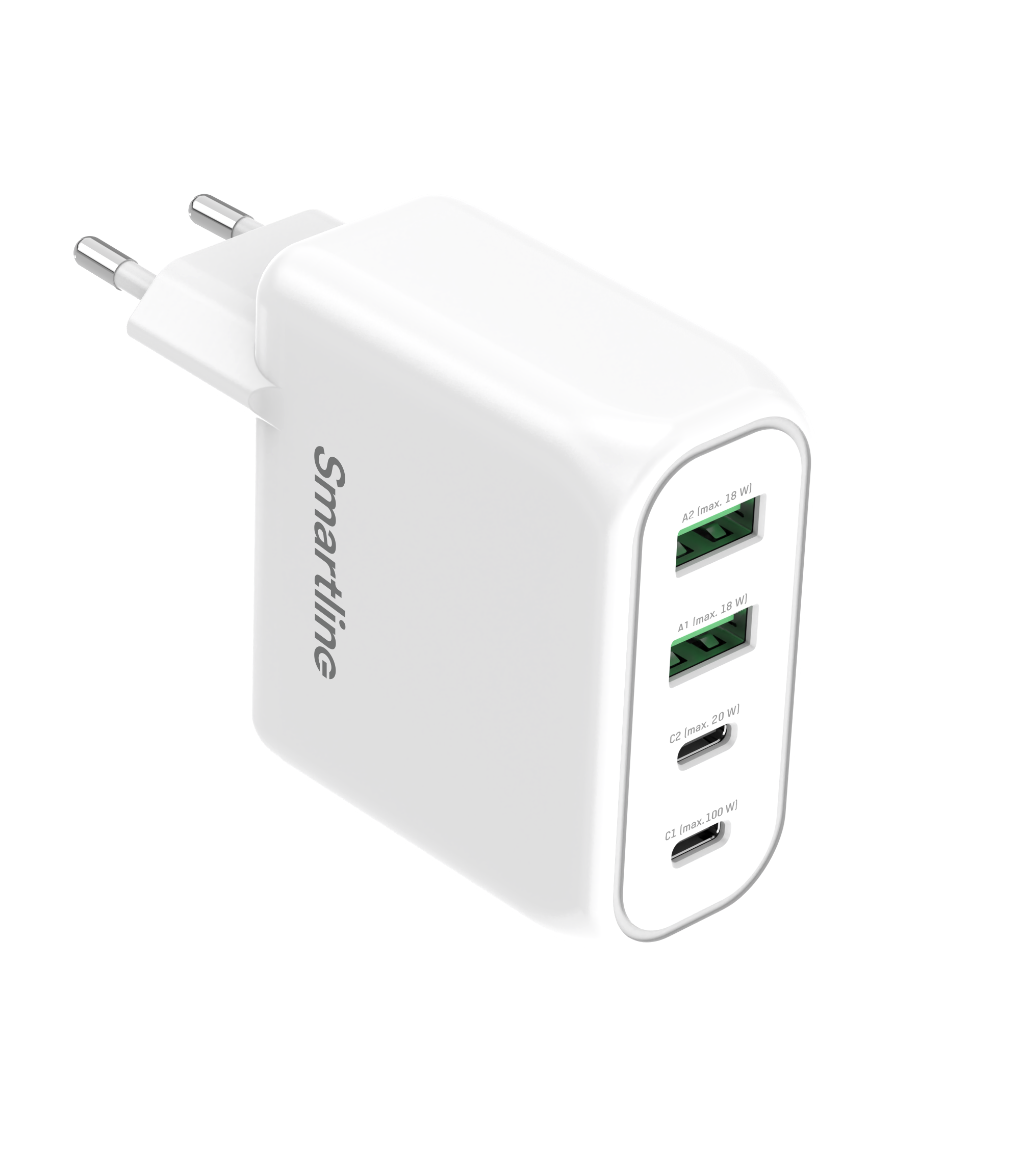 Vægoplader PD 100W 4 Port USB-C + USB-A hvid
