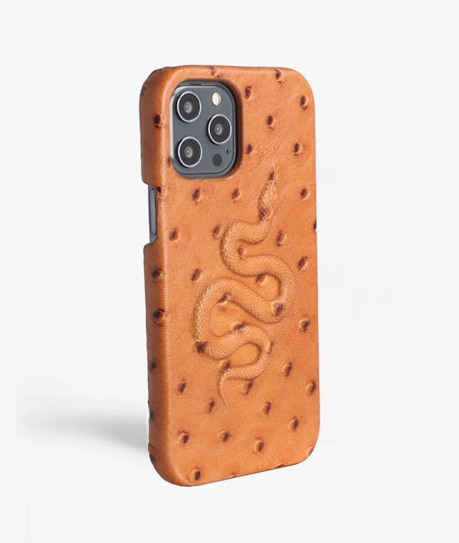 Cover iPhone 12 Pro Max Snake Ostrich Cognac