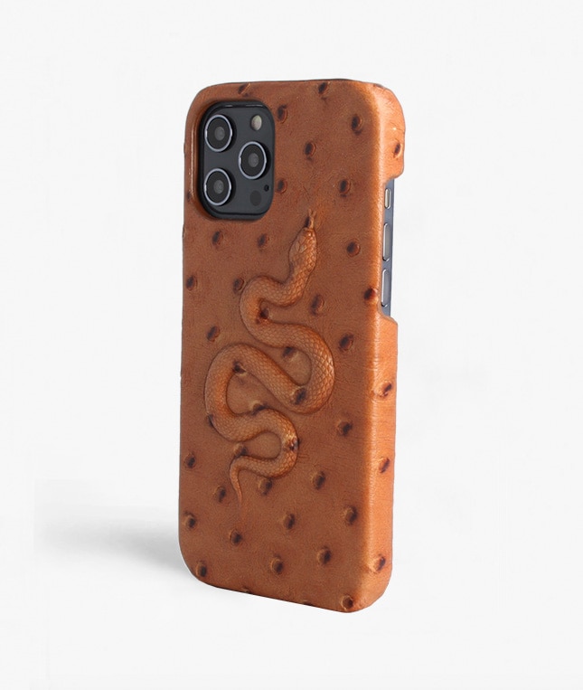 Cover iPhone 12 Pro Max Snake Ostrich Cognac