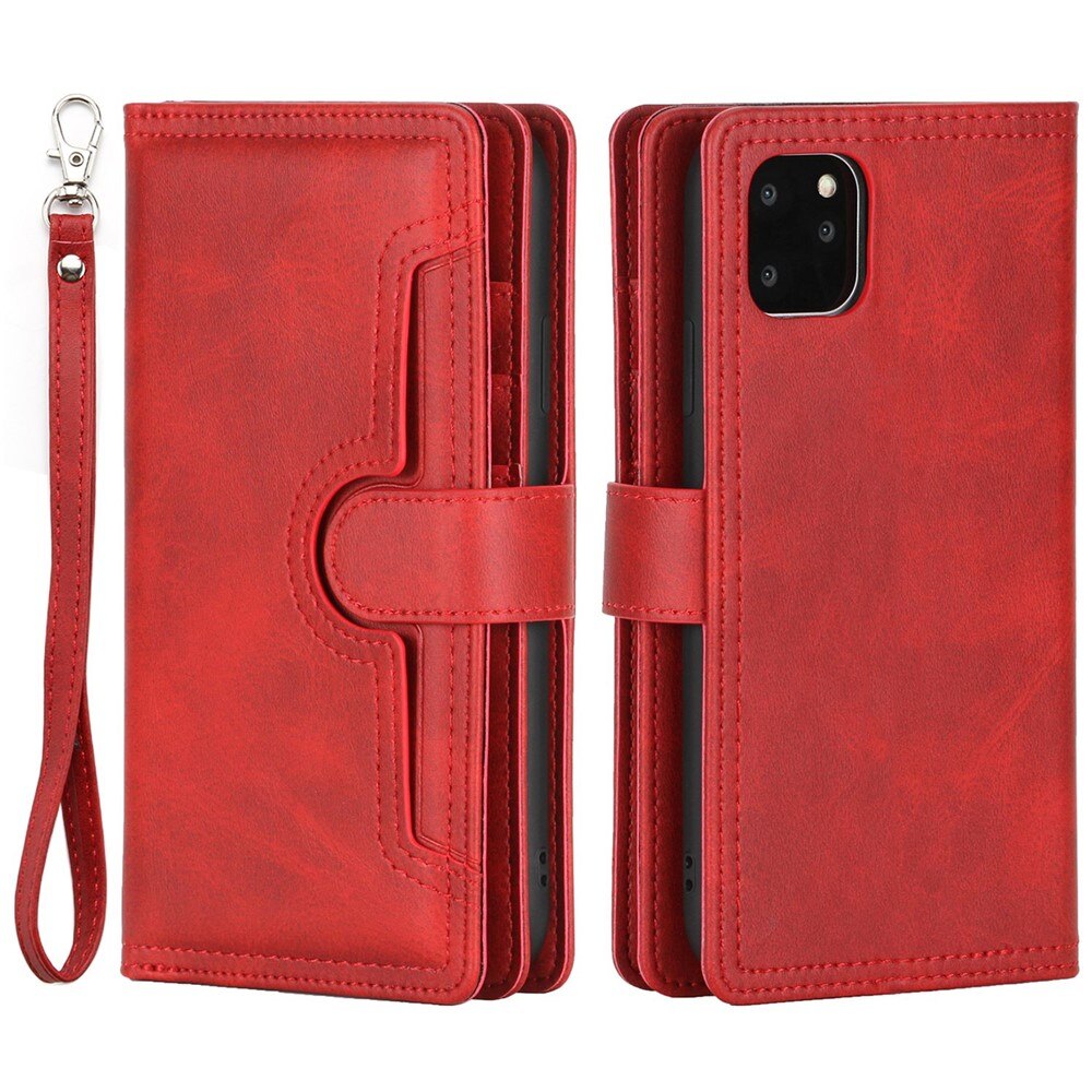 Læder multi-slot tegnebog iPhone 13 rød