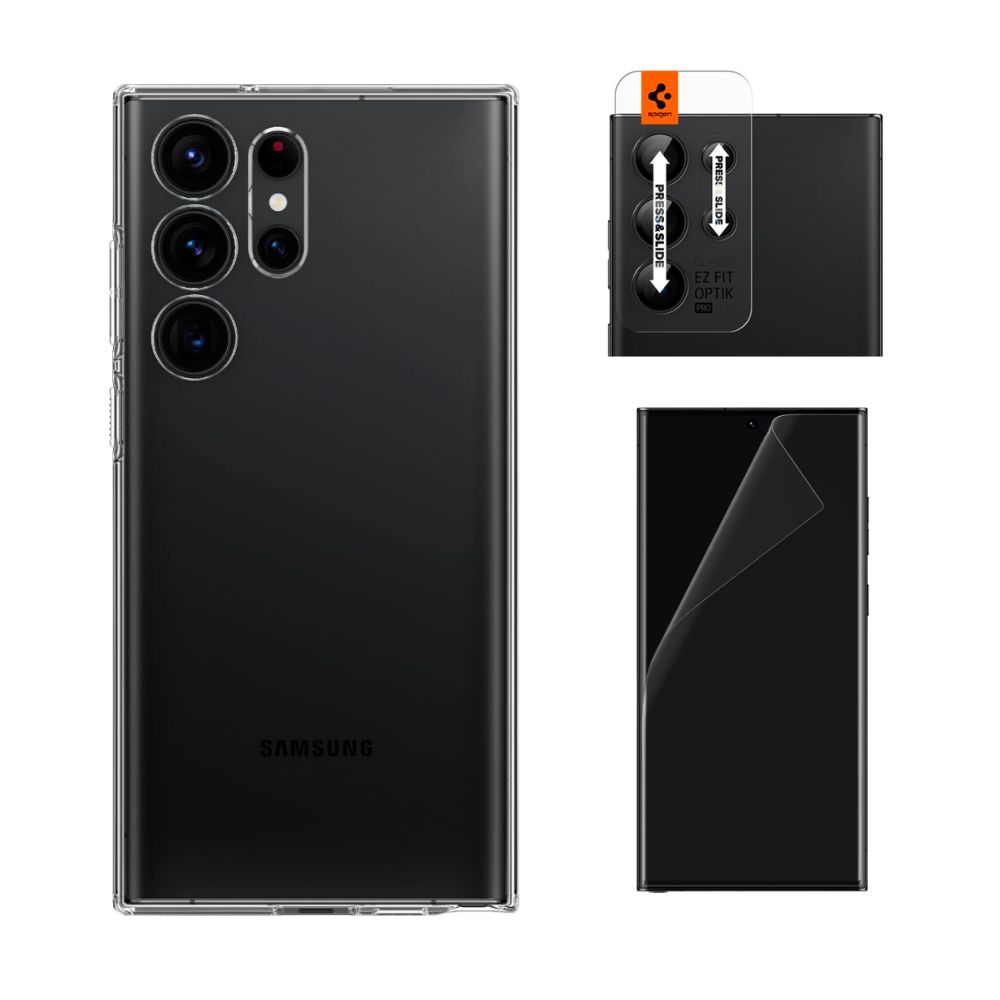 Samsung Galaxy S23 Ultra Beskyttelsessæt Cover Liquid Crystal, Skærmbeskytter, Linsebeskytter