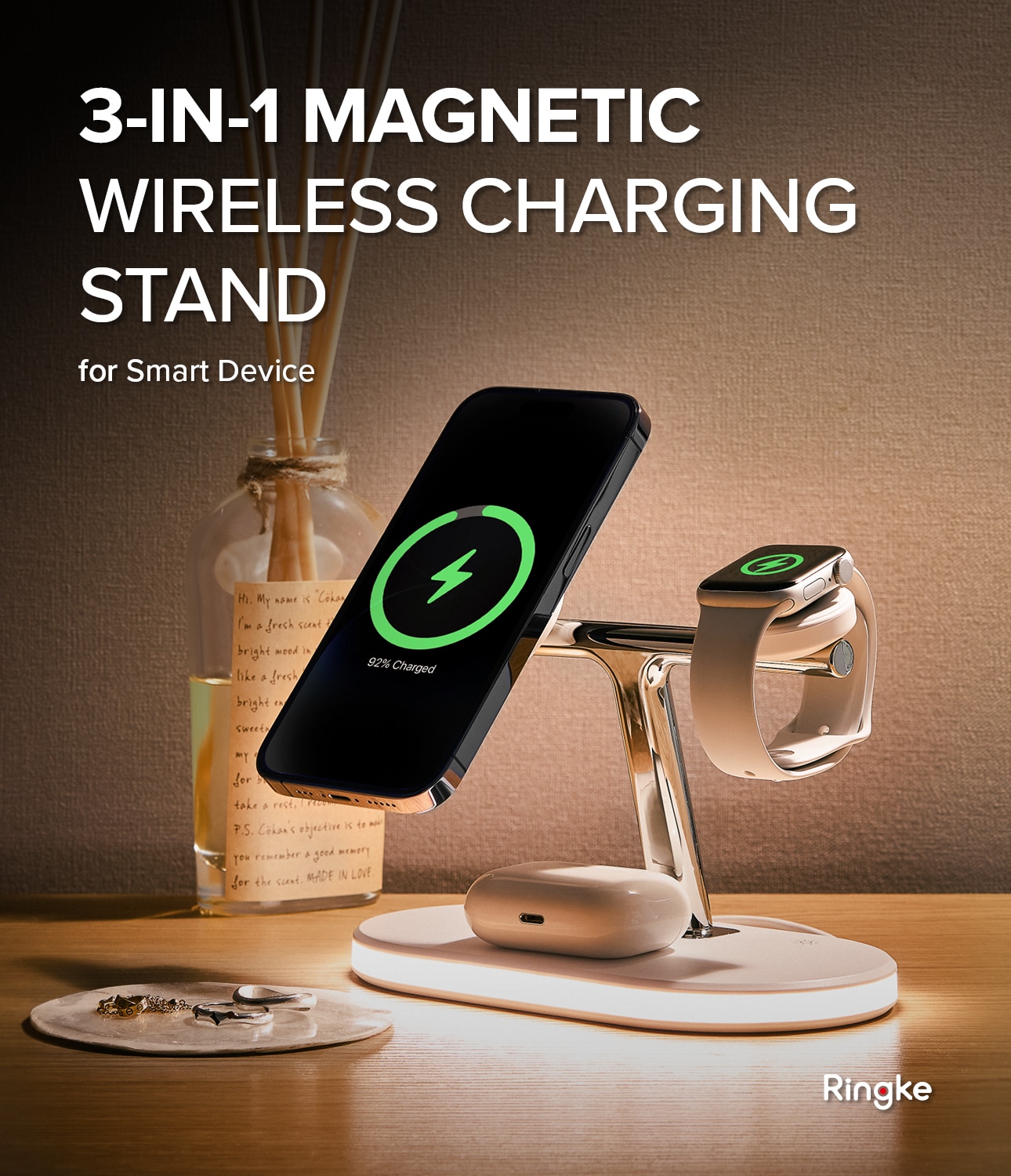 3-in-1 Wireless Charger Stand hvid