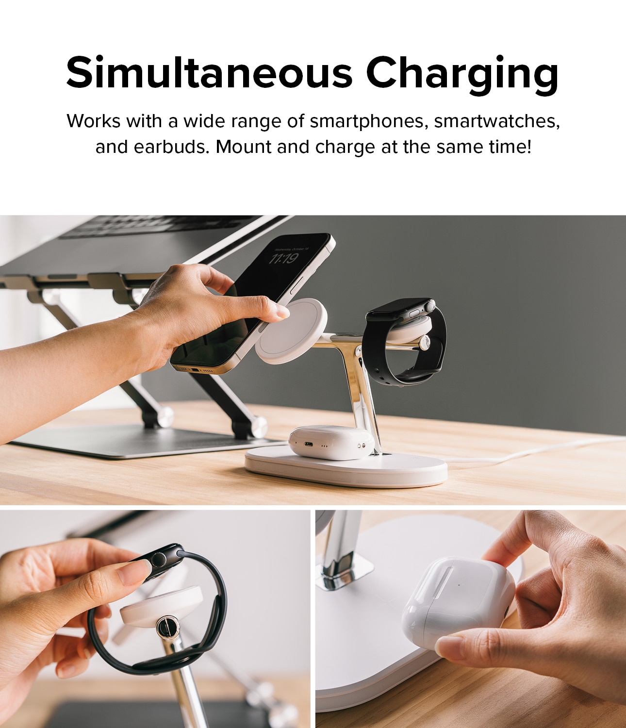 3-in-1 Wireless Charger Stand hvid