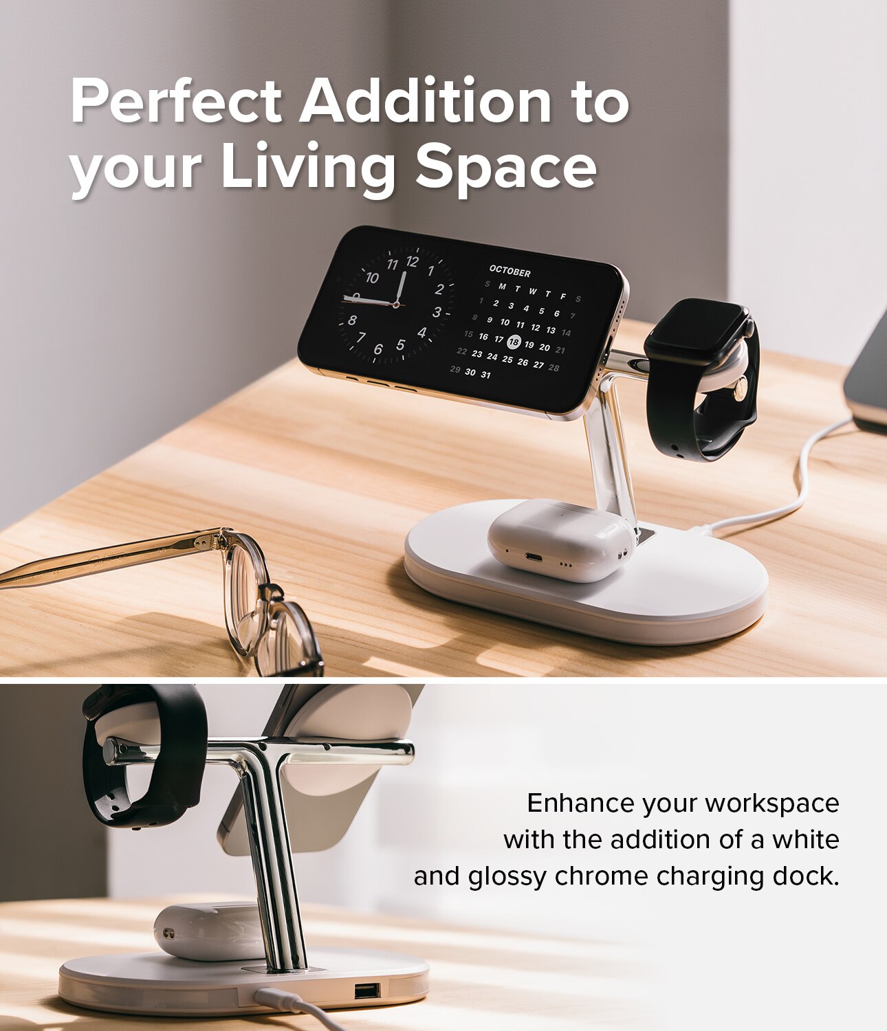 3-in-1 Wireless Charger Stand hvid