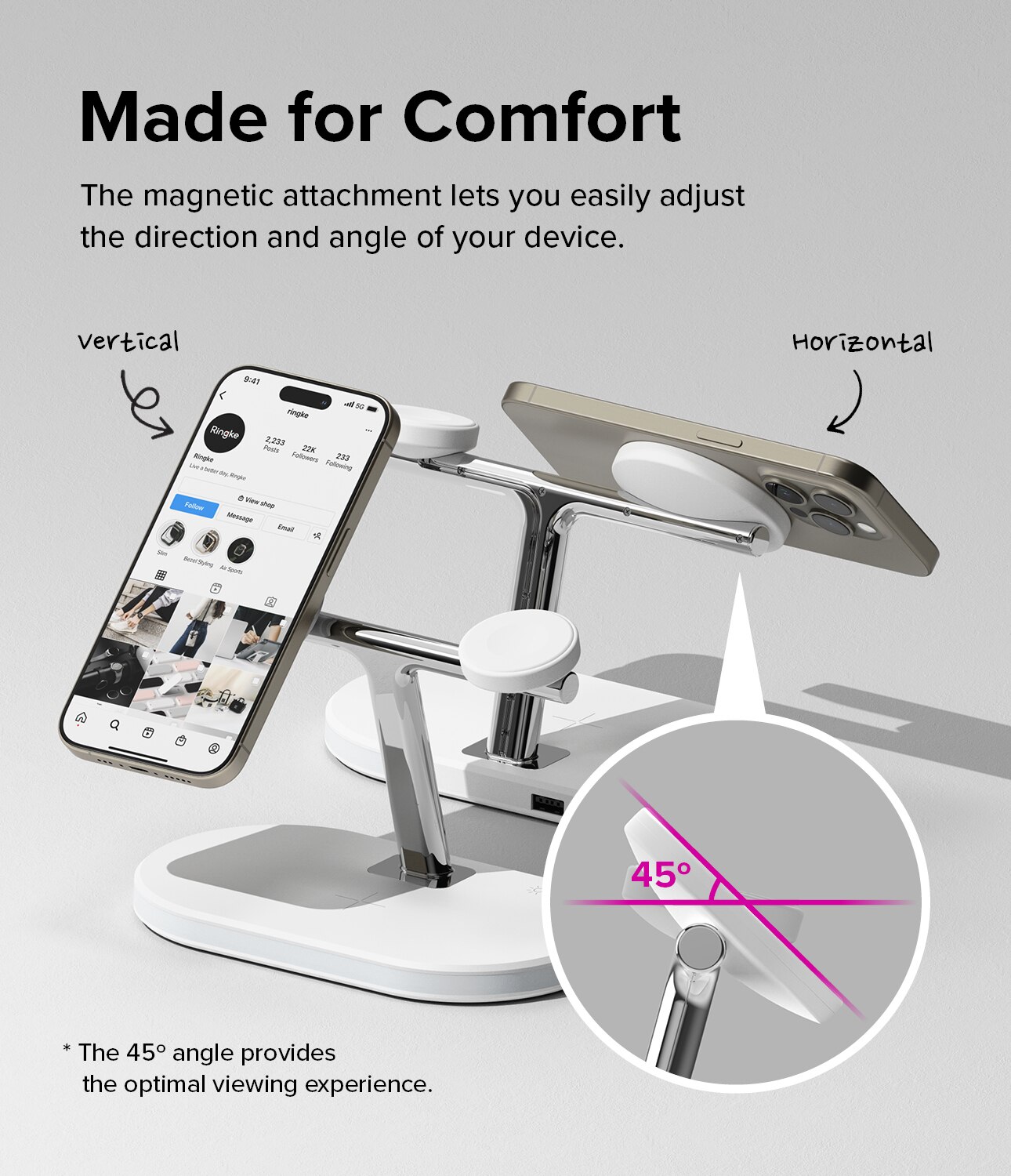 3-in-1 Wireless Charger Stand hvid