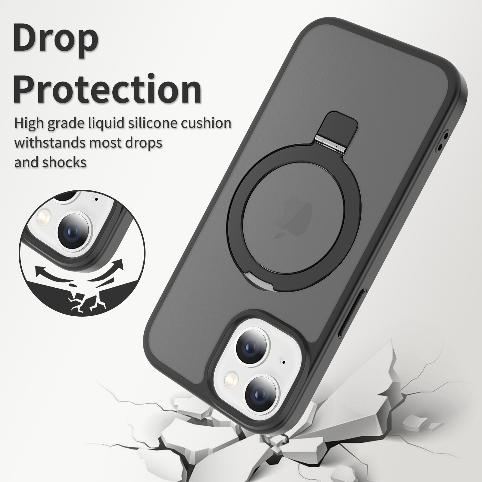 Hybridcover Magnetic Ring iPhone 15 Sort