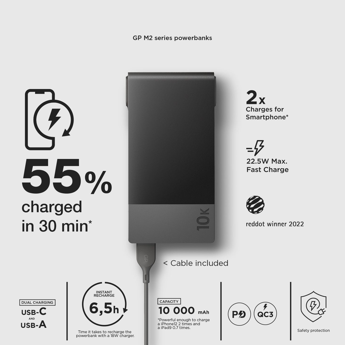 Powerbank M2 10000 mAh PD sort