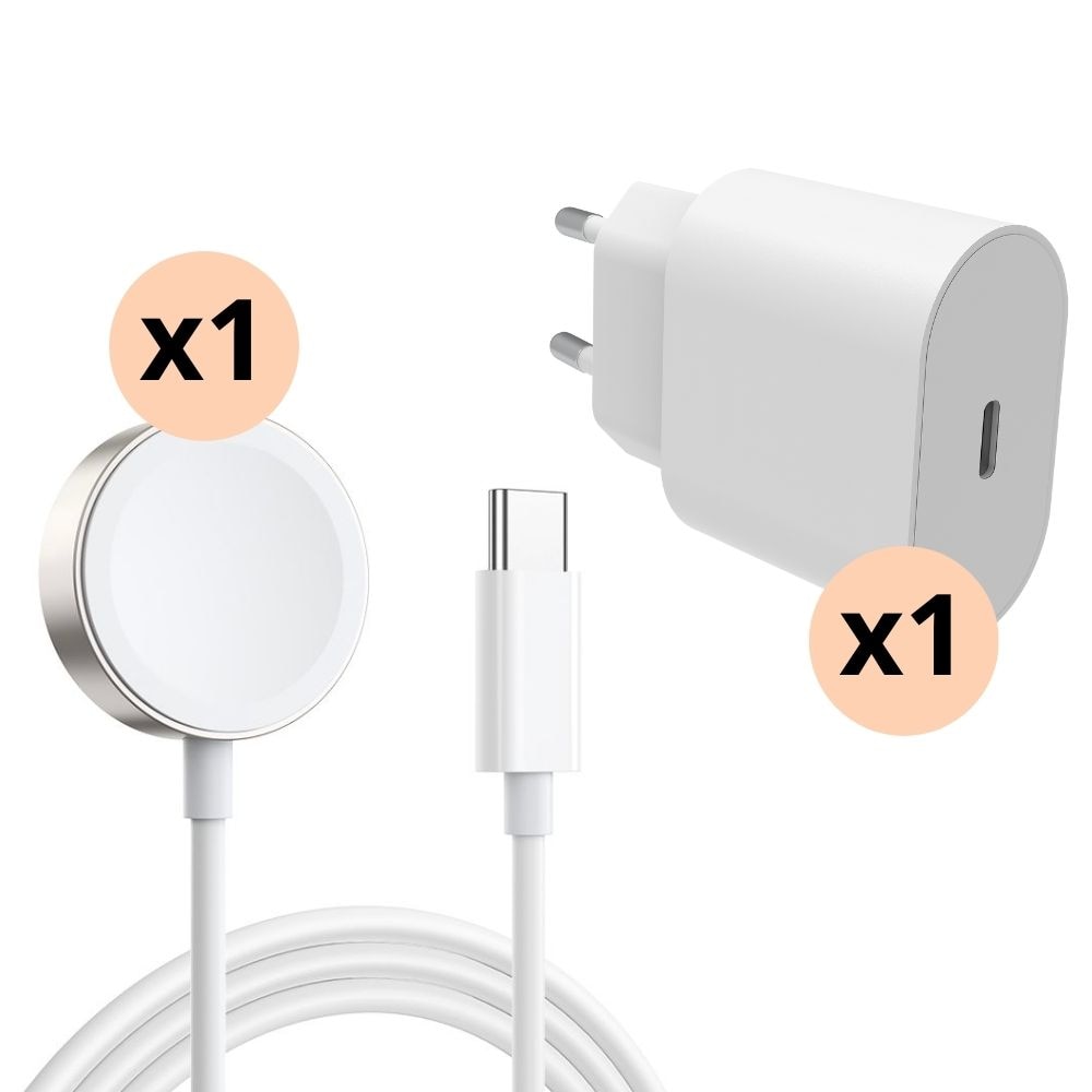 Komplet Apple Watch-lader - 1.2m kabel og vægoplader - Smartline