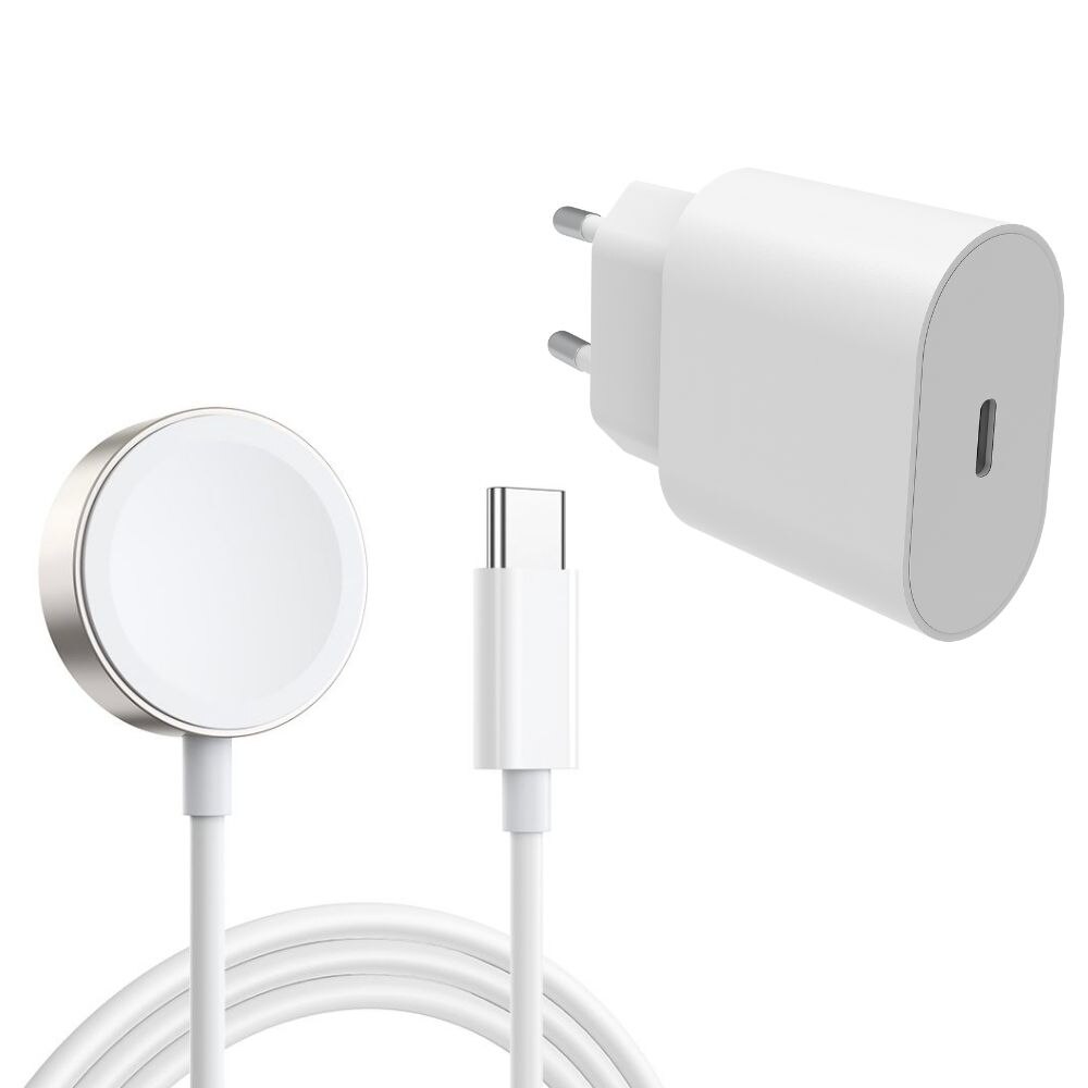 Komplet Apple Watch-lader - 1.2m kabel og vægoplader - Smartline