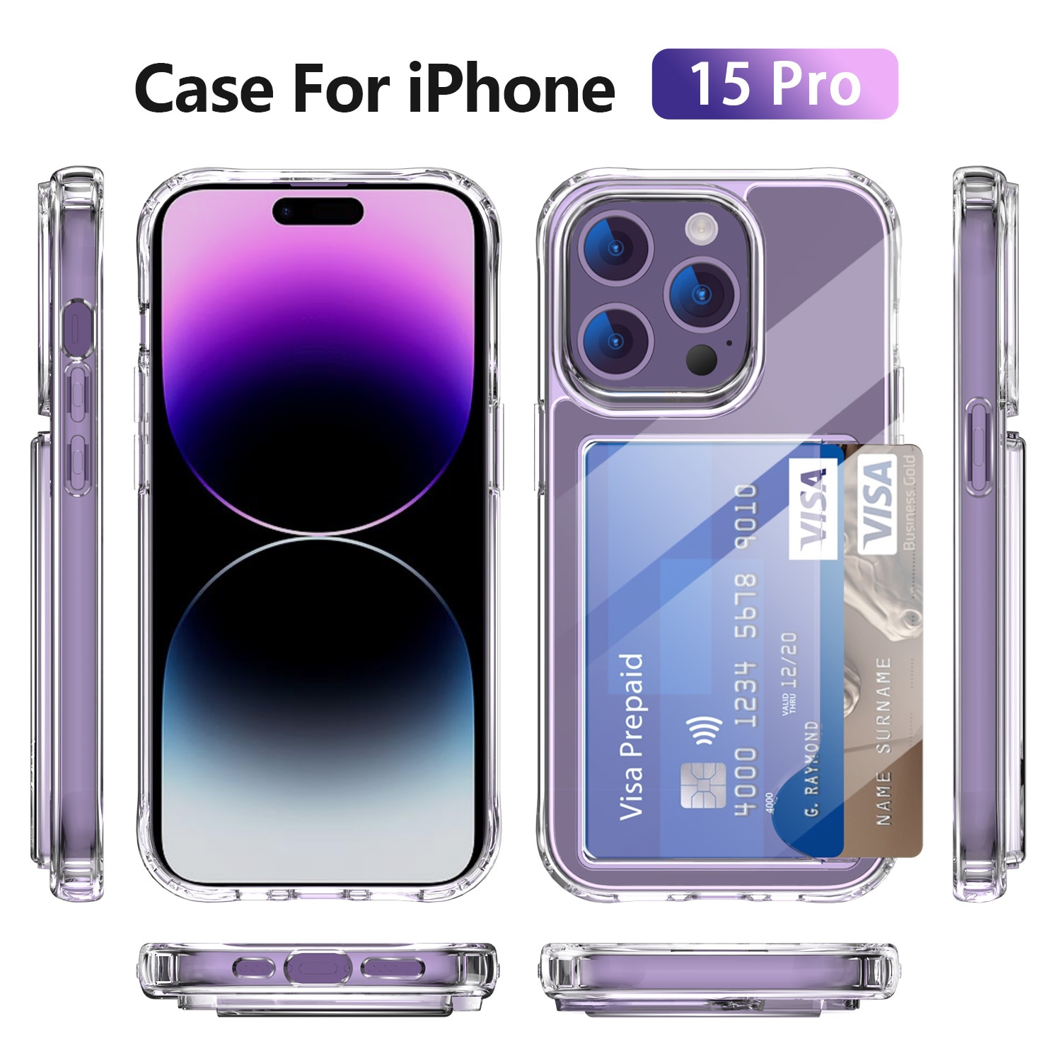 Hybridcover Kortholder iPhone 15 Pro gennemsigtig