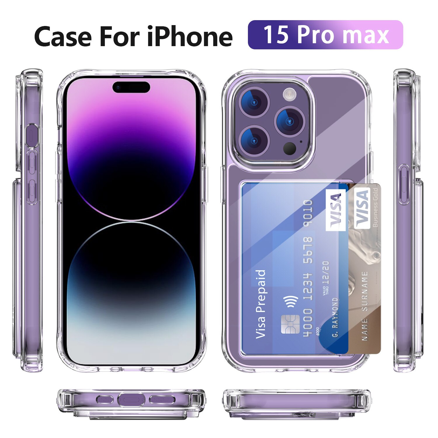 Hybridcover Kortholder iPhone 15 Pro Max gennemsigtig