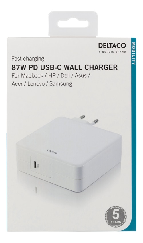 87W Strømadapter USB-C Hvid