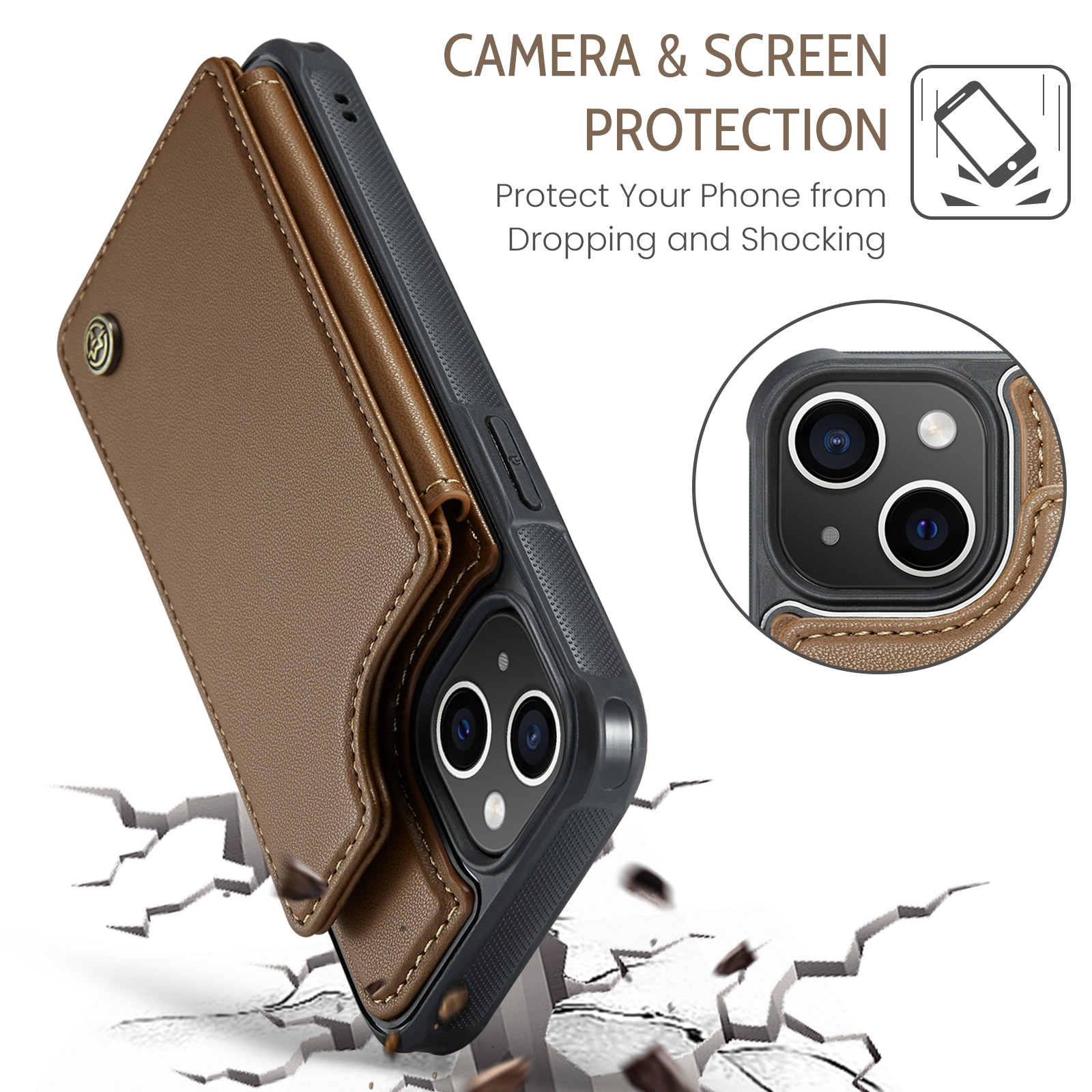 RFID blocking Tegnebog Cover iPhone 15 brun