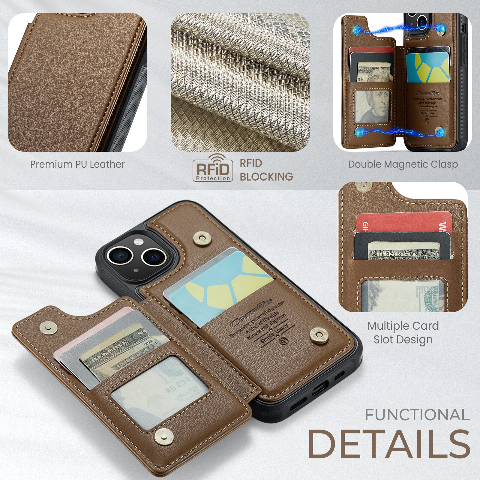 RFID blocking Tegnebog Cover iPhone 15 brun