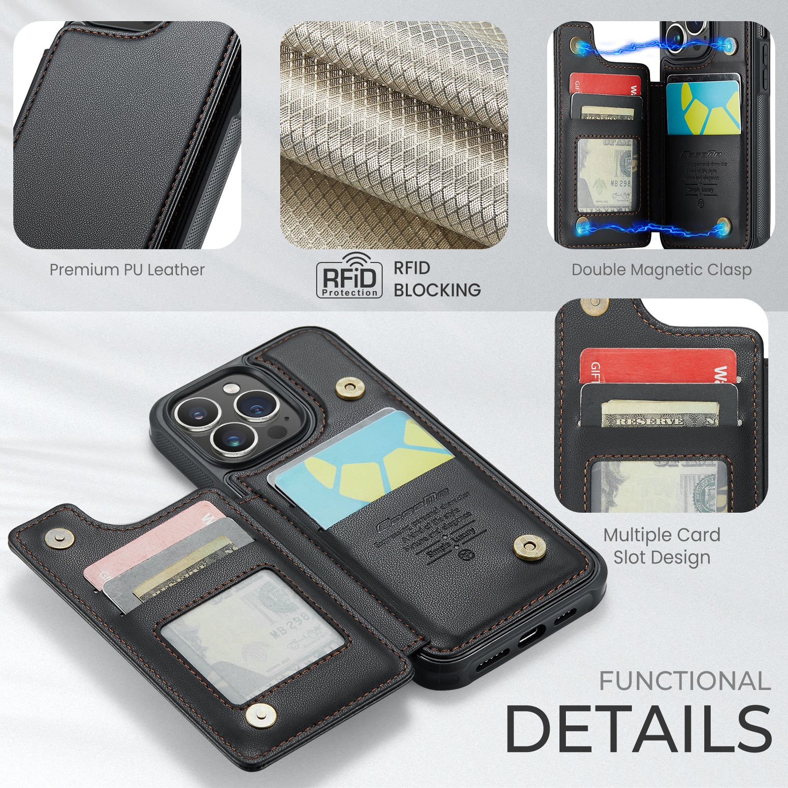 RFID blocking Tegnebog Cover iPhone 15 Pro sort