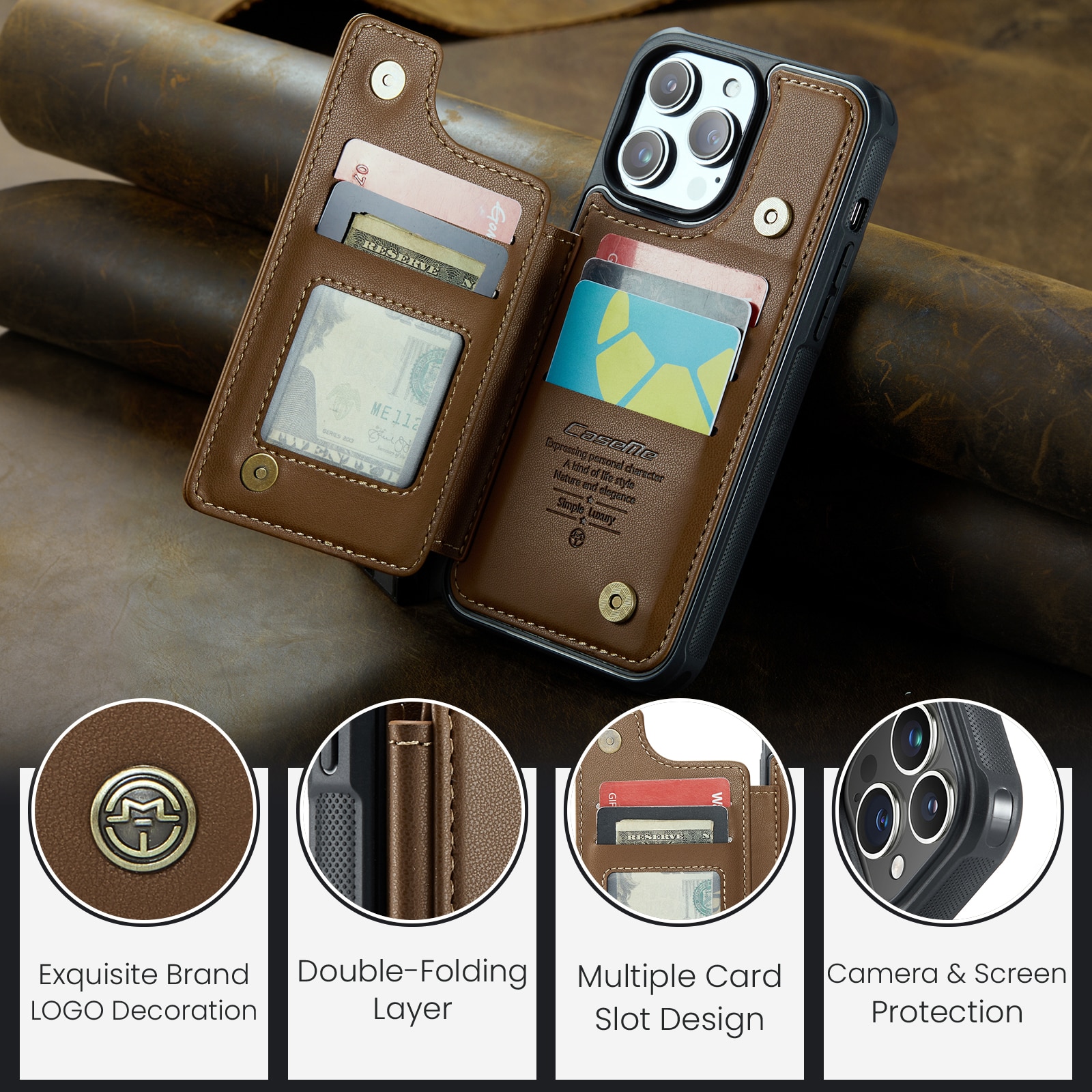 RFID blocking Tegnebog Cover iPhone 15 Pro brun
