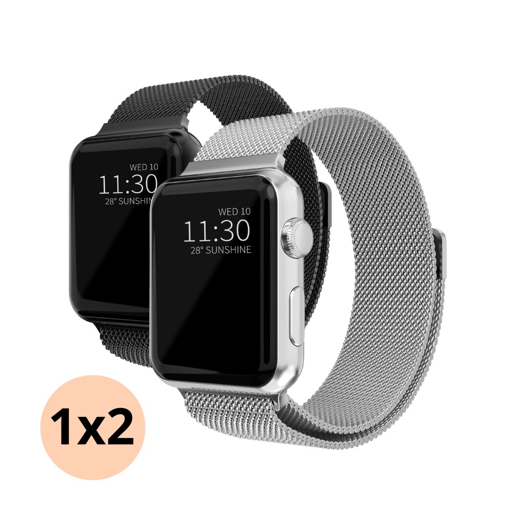 Apple Watch SE 44mm Sæt Armbånd Milanese Loop sort & sølv