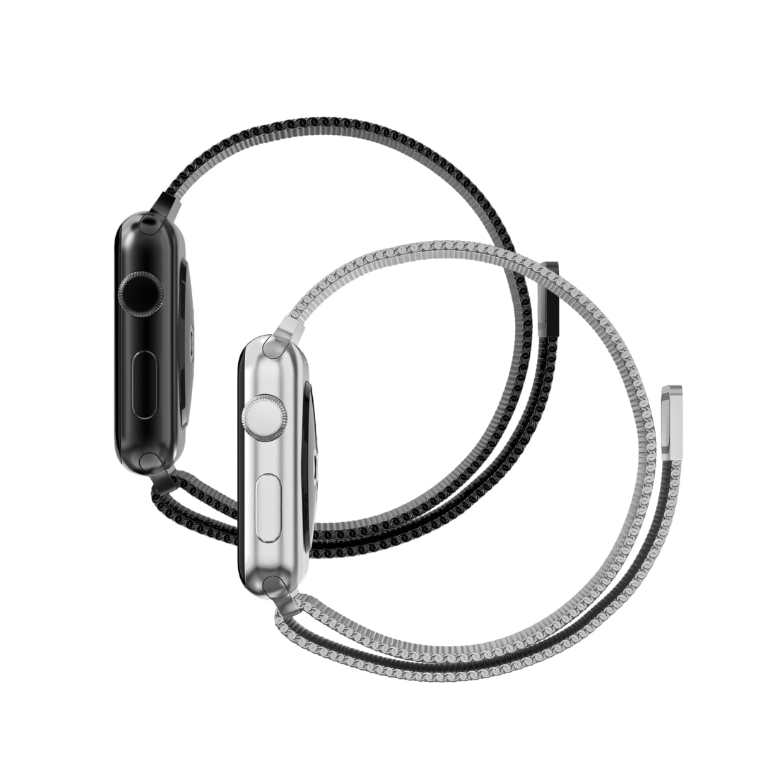 Apple Watch 45mm Series 9 Sæt Armbånd Milanese Loop sort & sølv