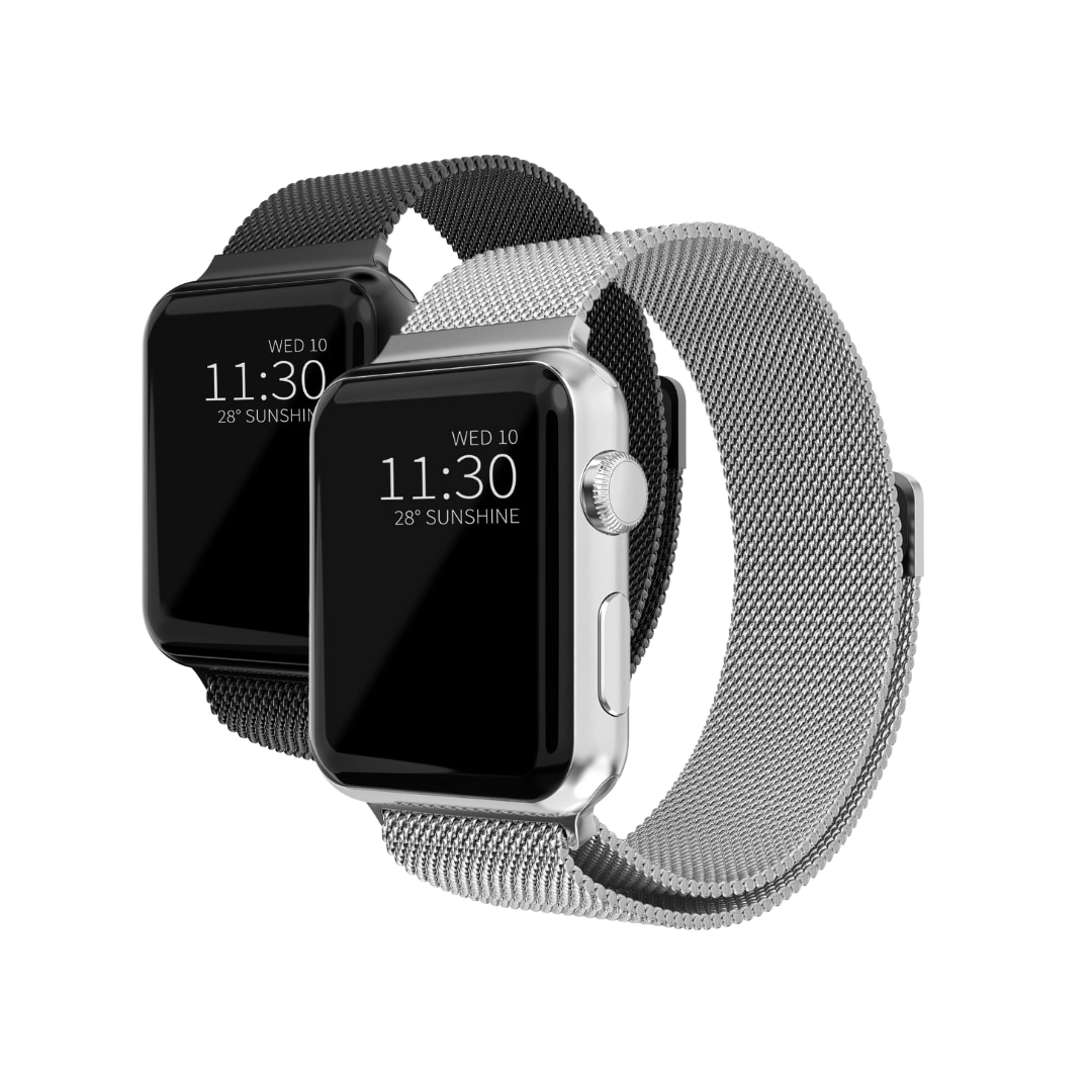 Apple Watch SE 44mm Sæt Armbånd Milanese Loop sort & sølv