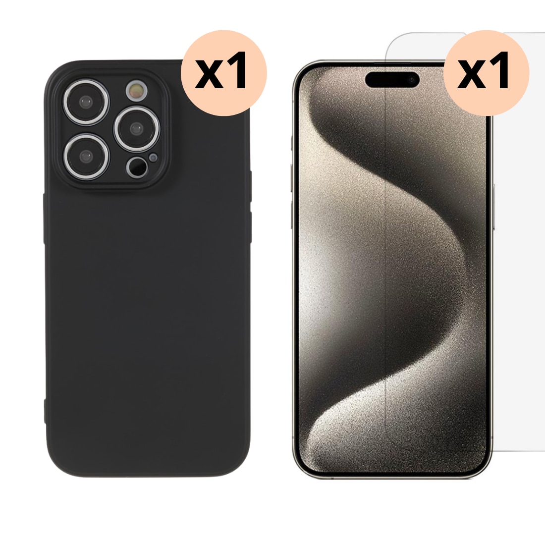 iPhone 15 Pro Beskyttelsessæt TPU-cover og Skærmbeskyttelse