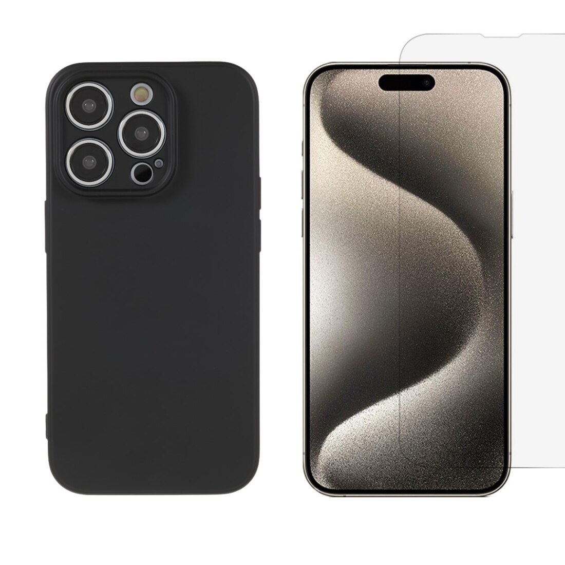 iPhone 15 Pro Beskyttelsessæt TPU-cover og Skærmbeskyttelse