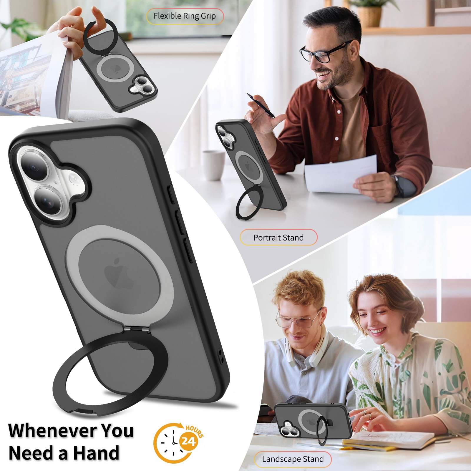 Hybridcover Magnetic Ring iPhone 16 Sort