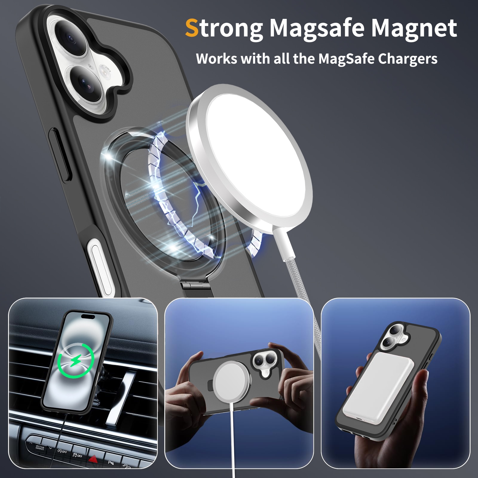Hybridcover Magnetic Ring iPhone 16 Sort