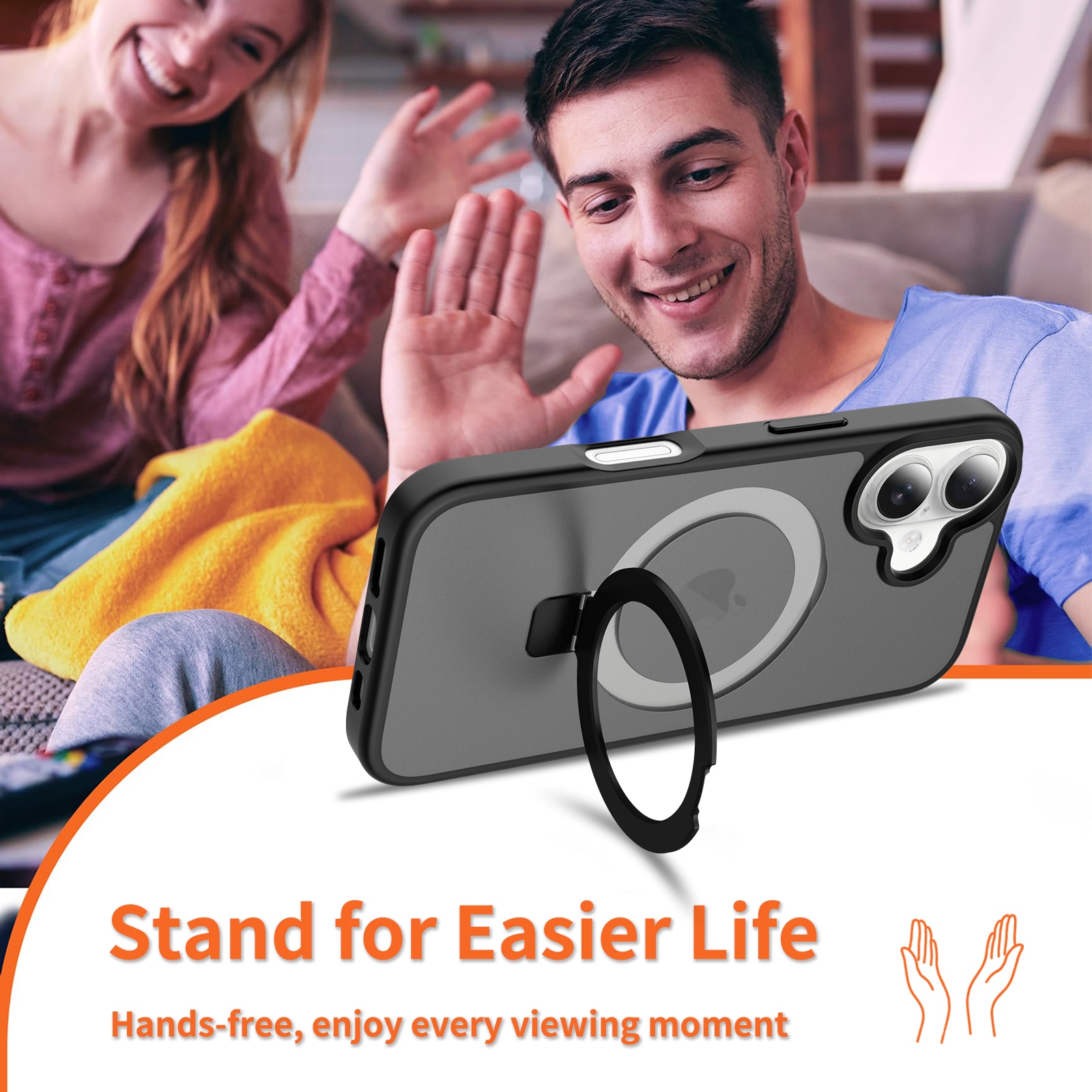 Hybridcover Magnetic Ring iPhone 16 Sort