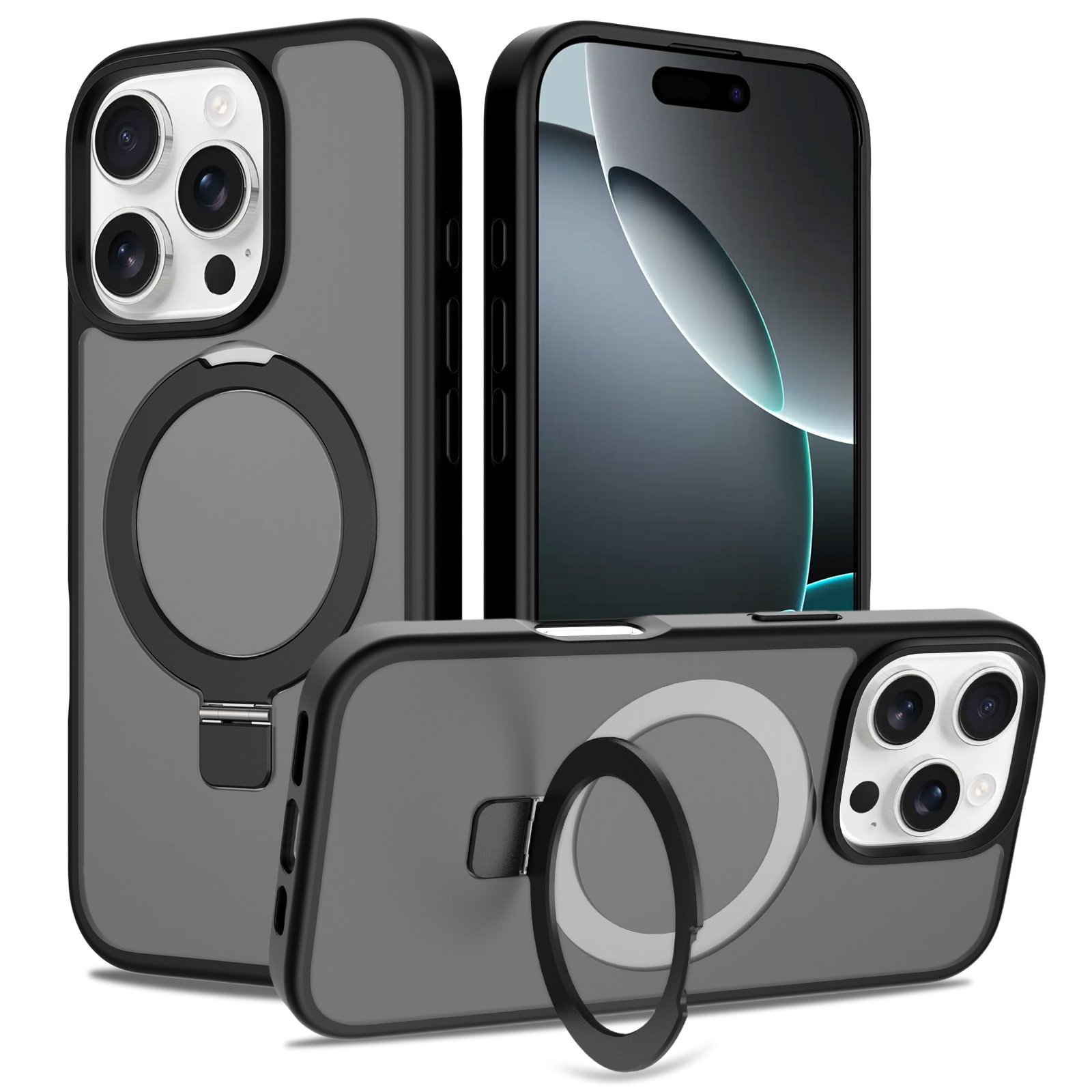 Hybridcover Magnetic Ring iPhone 16 Pro Sort