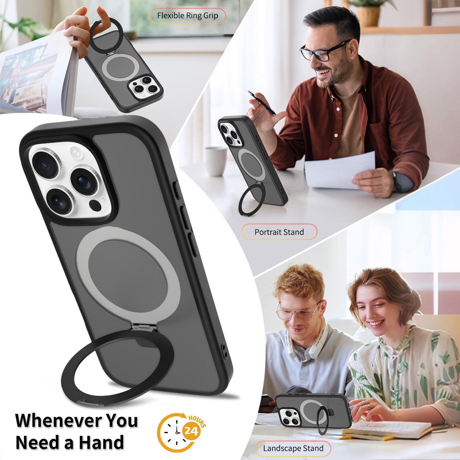 Hybridcover Magnetic Ring iPhone 16 Pro Sort