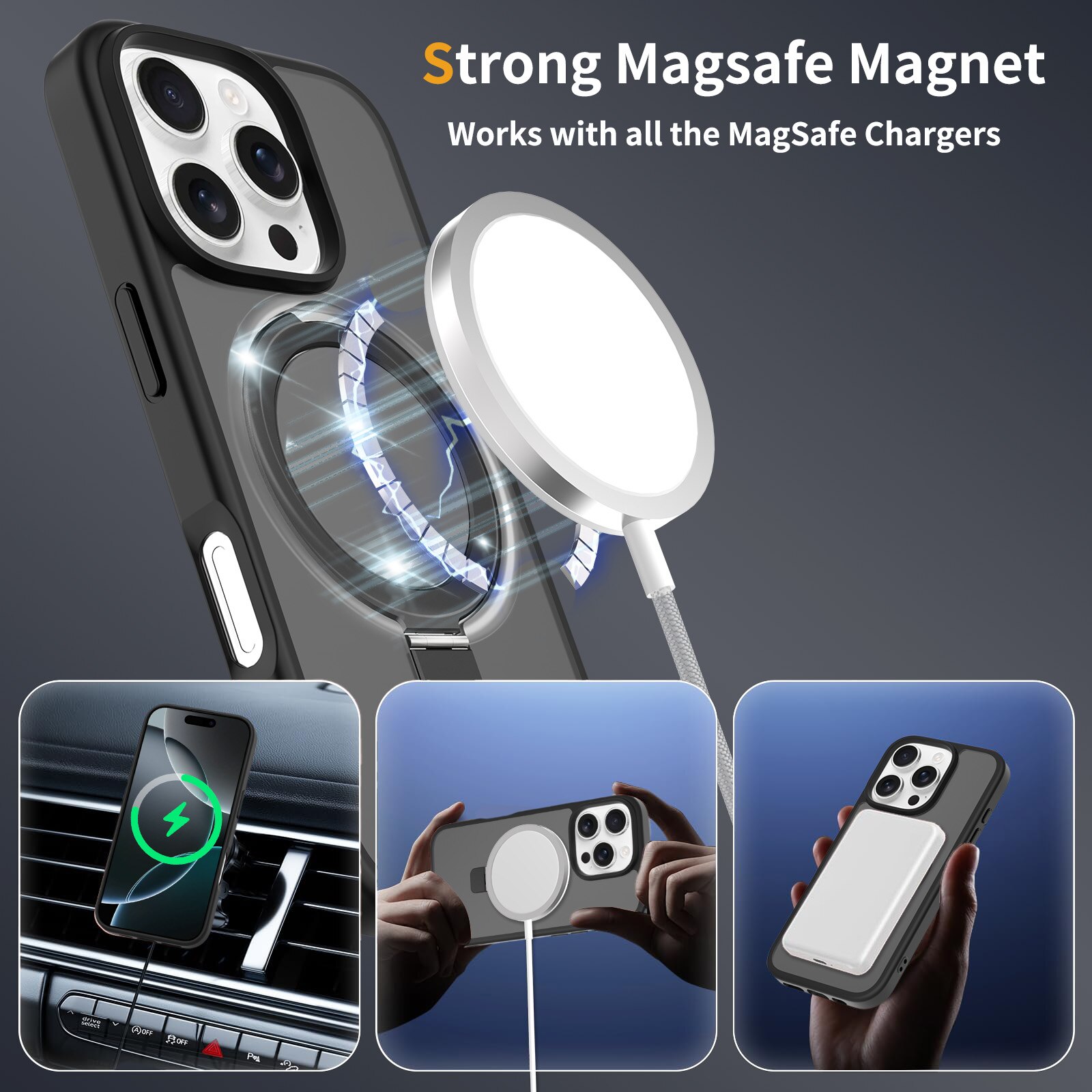 Hybridcover Magnetic Ring iPhone 16 Pro Sort