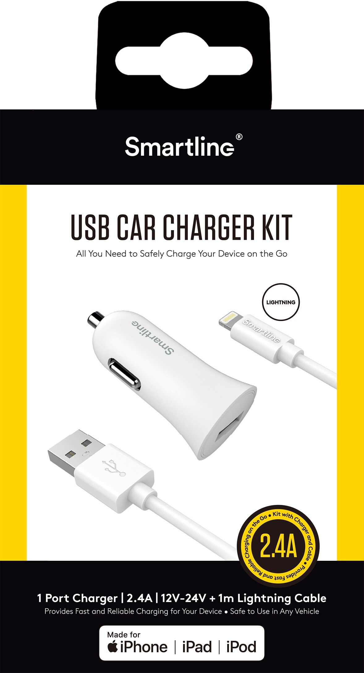 Billader USB+1M Lightning Kabel Hvid