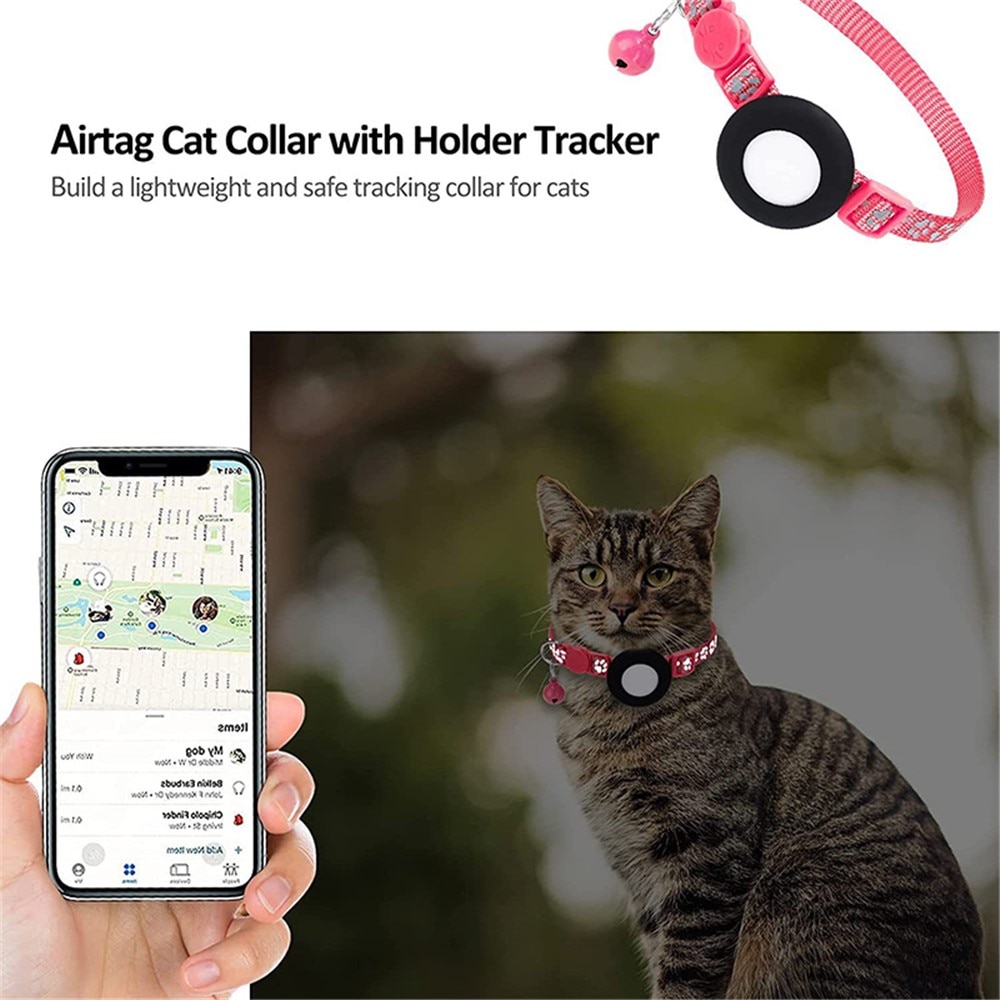 Apple AirTag Kattehalsbånd Reflekterende potetryk  Lyserød