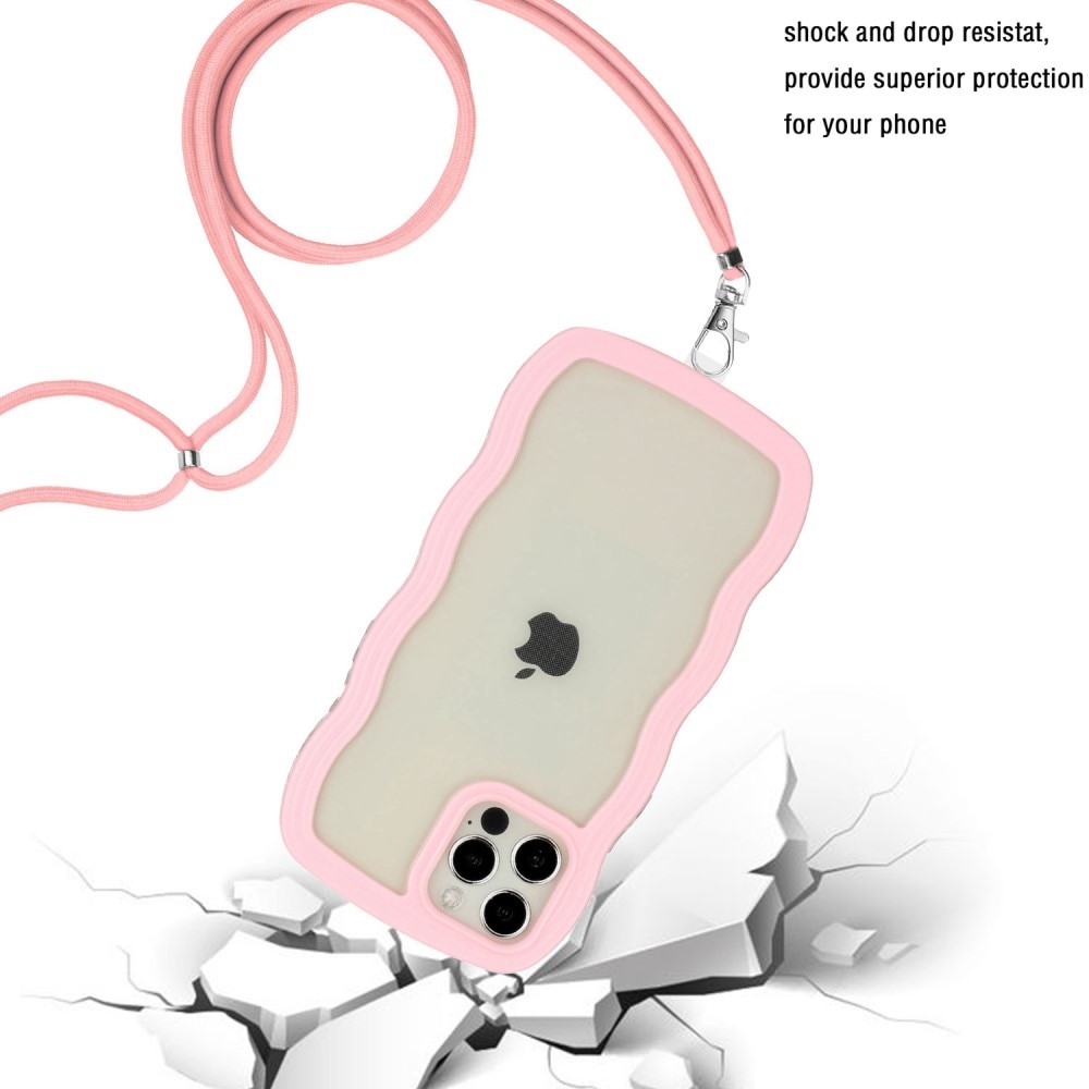 Wavy Edge Cover halskæde strop iPhone 12/12 Pro lyserød