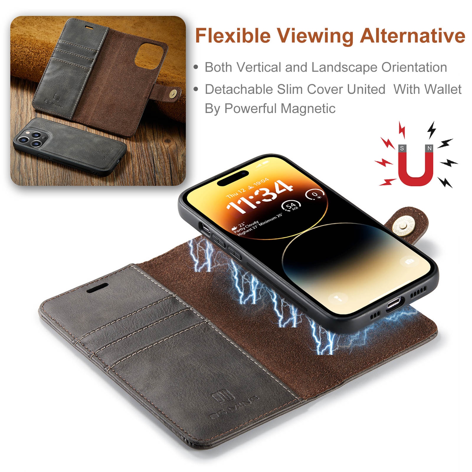 Magnet Wallet iPhone 14 Pro Max Brown