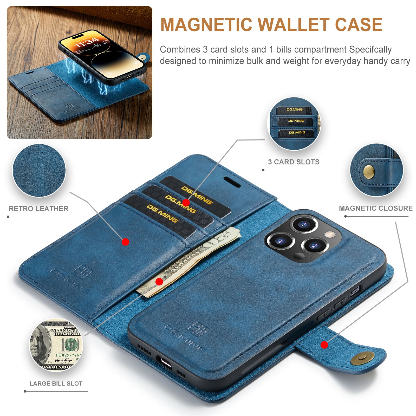 Magnet Wallet iPhone 15 Pro Blue