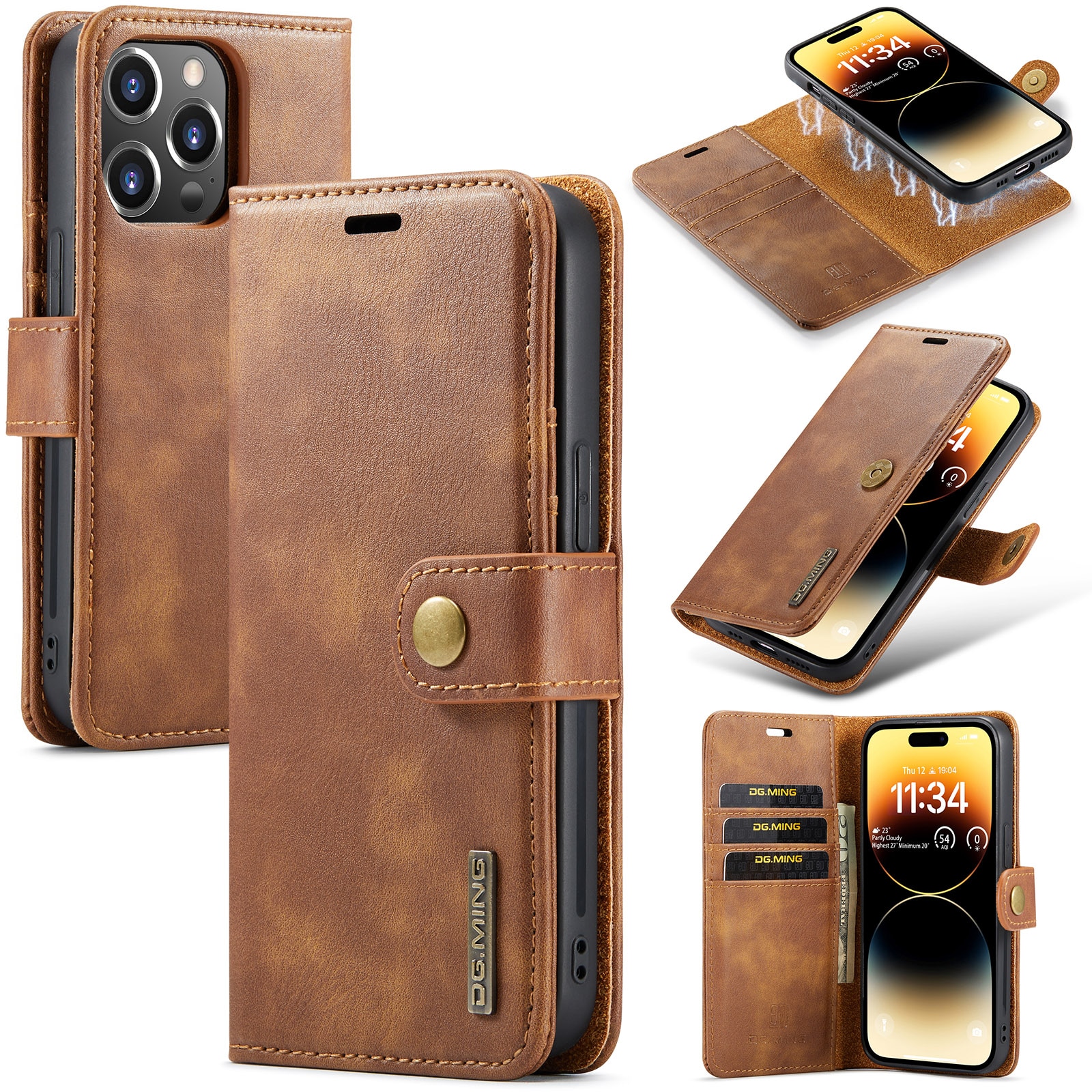 Magnet Wallet iPhone 15 Pro Cognac