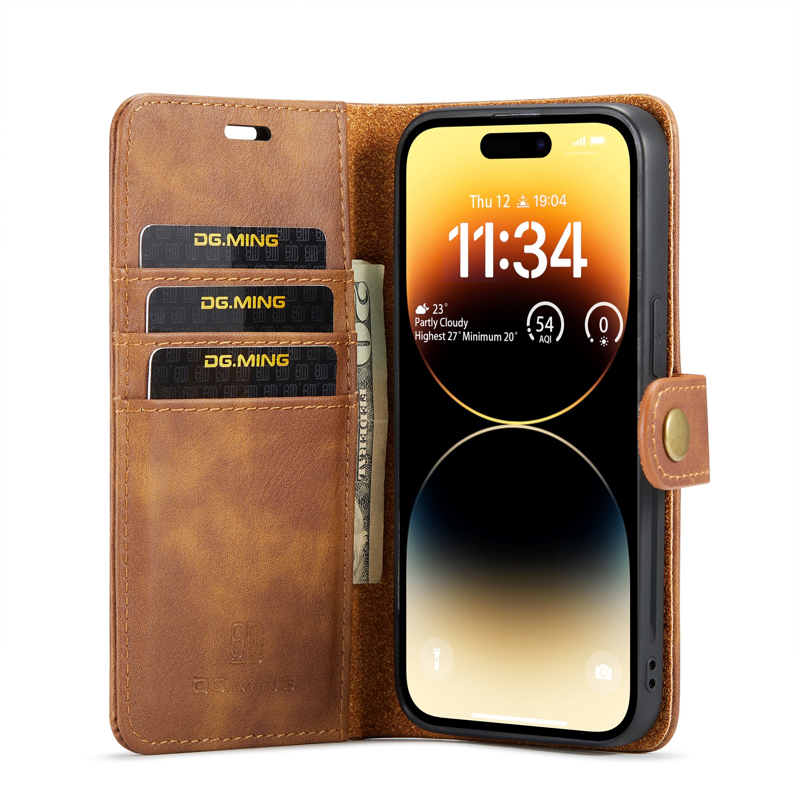 Magnet Wallet iPhone 15 Pro Cognac