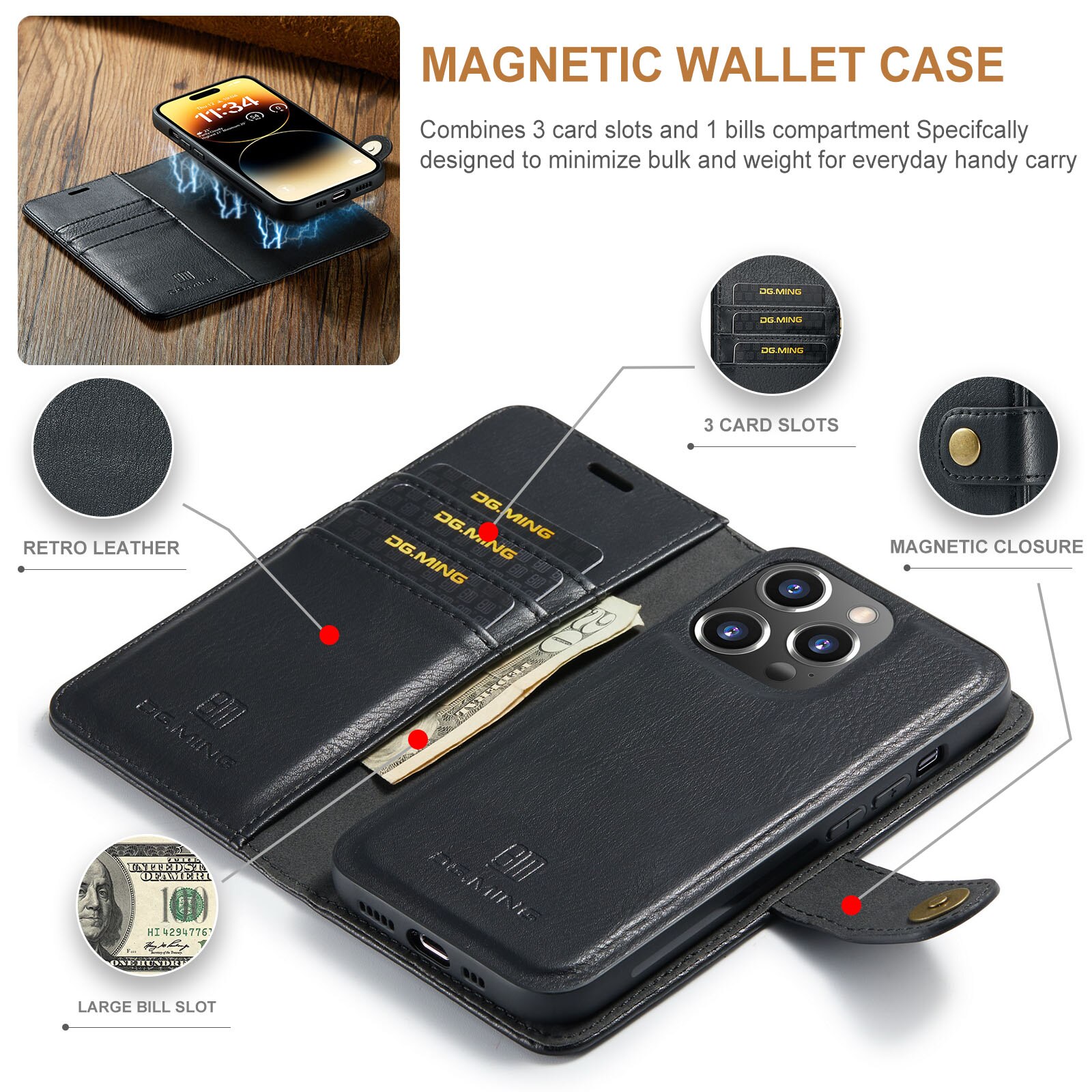 Magnet Wallet iPhone 15 Pro Max Black