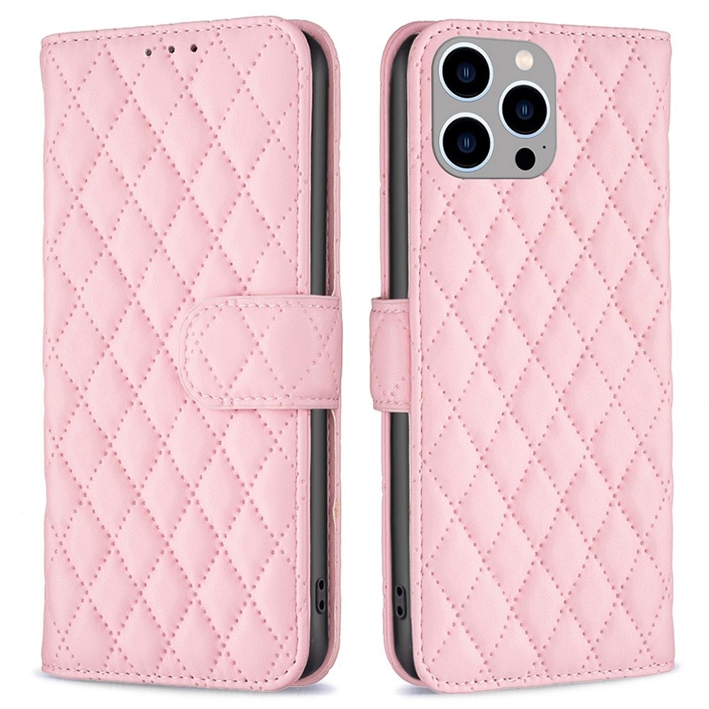 Tegnebogsetui iPhone 14 Pro Max Quilted lyserød