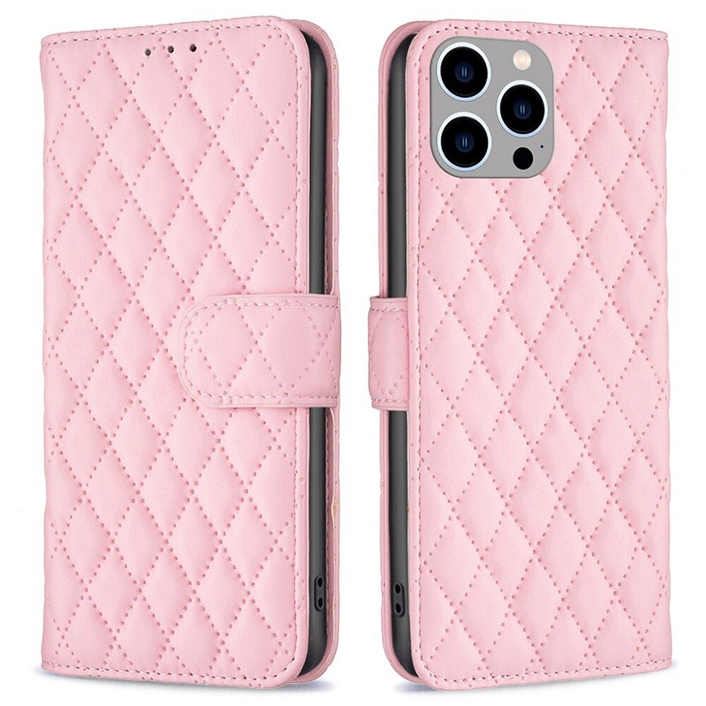 Tegnebogsetui iPhone 14 Pro Max Quilted lyserød