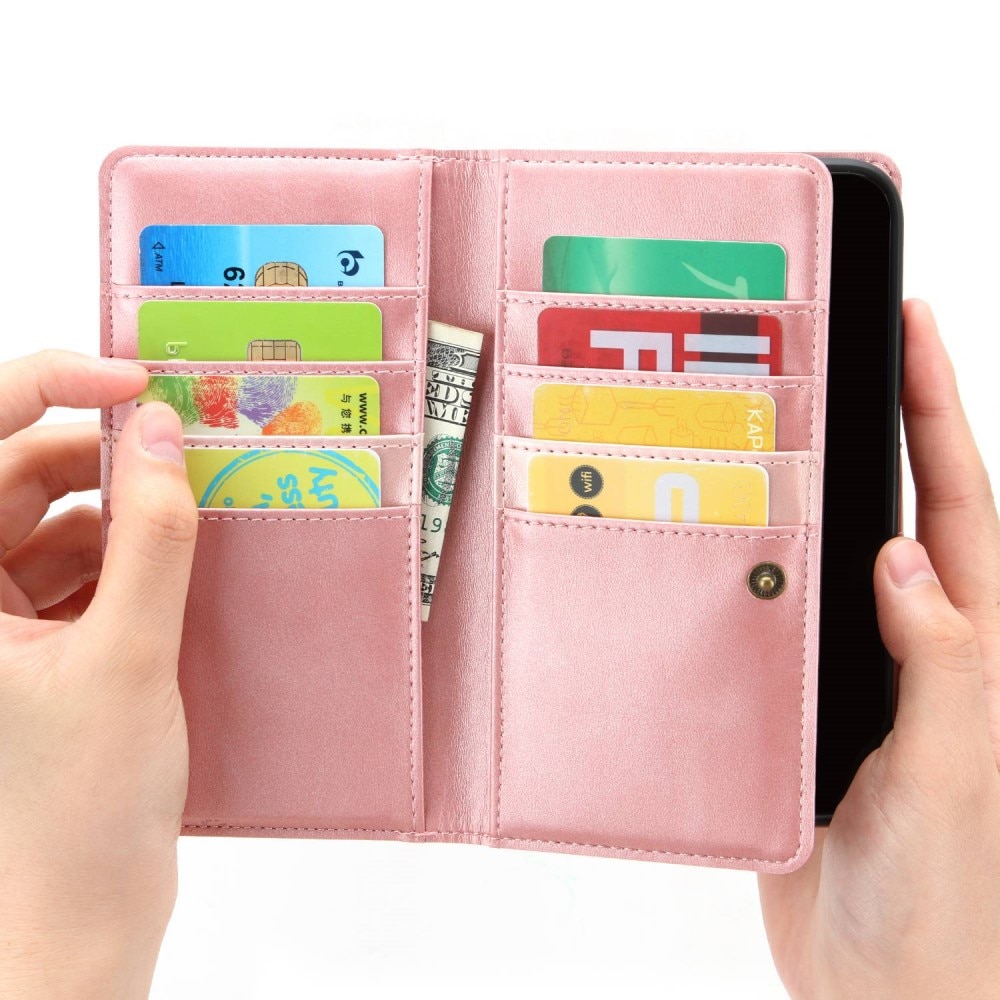 Læder multi-slot tegnebog iPhone 14 rose guld